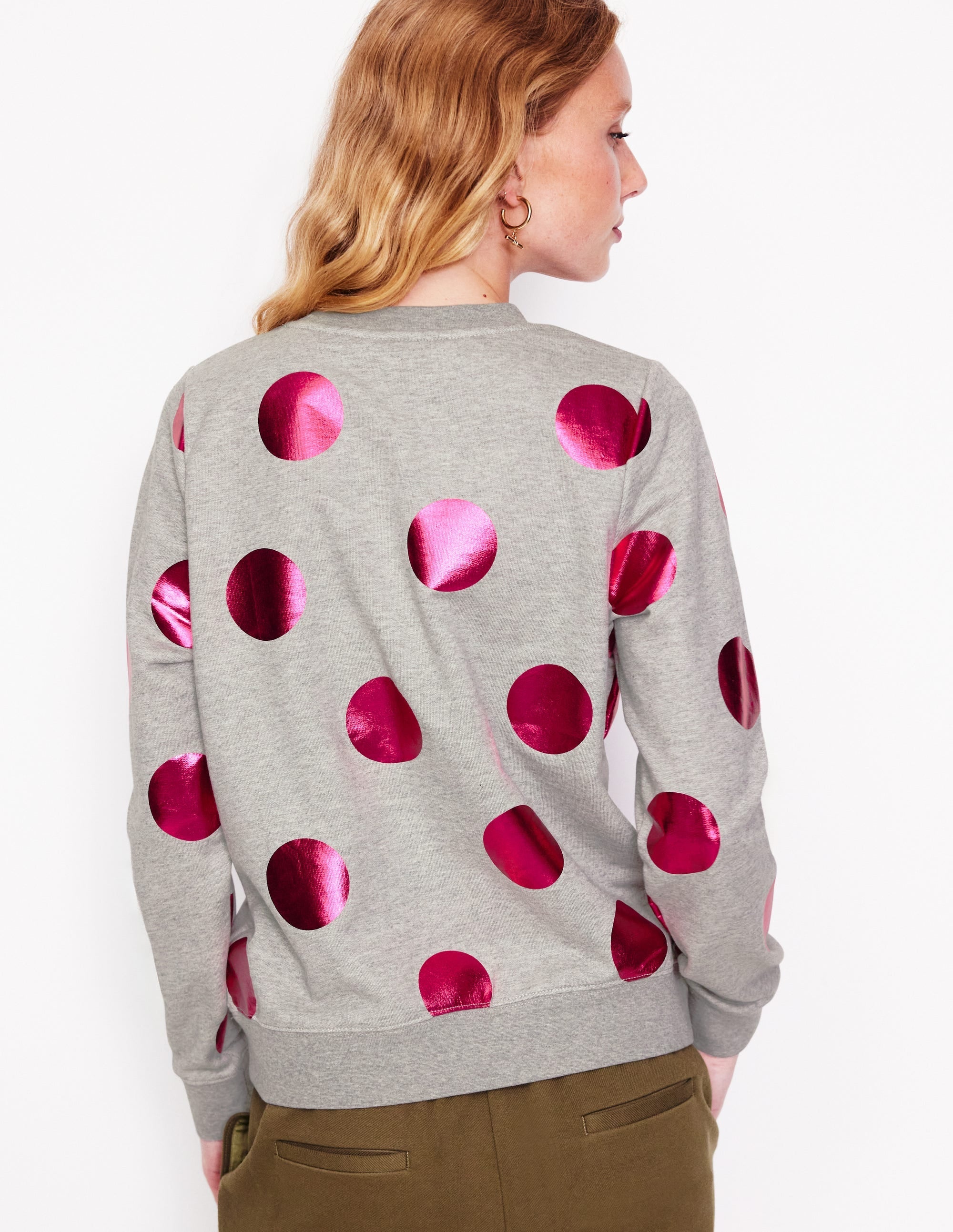 Hannah Printed Sweatshirt-Grey Marl, Pink Spot - Image 3