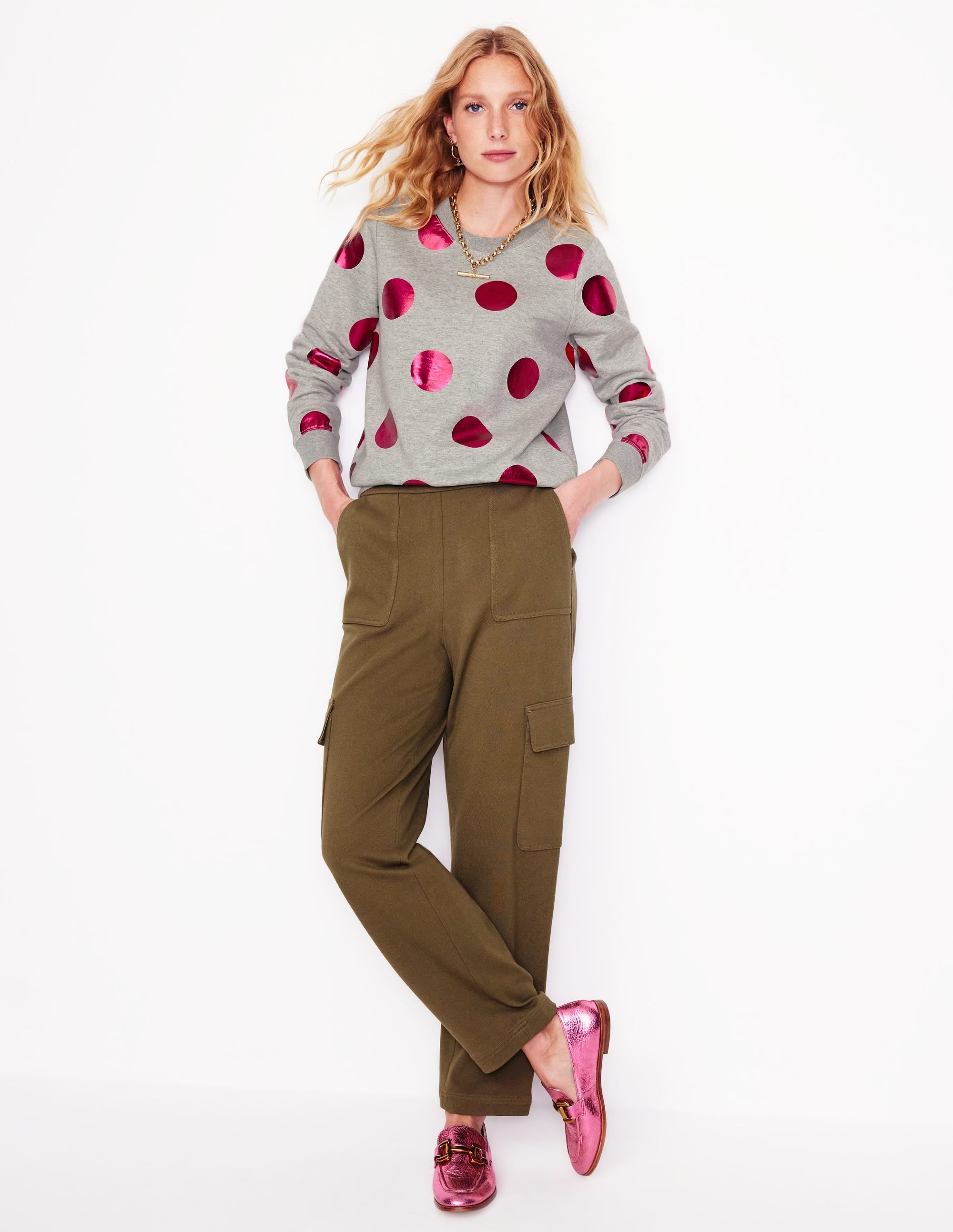 Hannah Printed Sweatshirt-Grey Marl, Pink Spot - Image 4