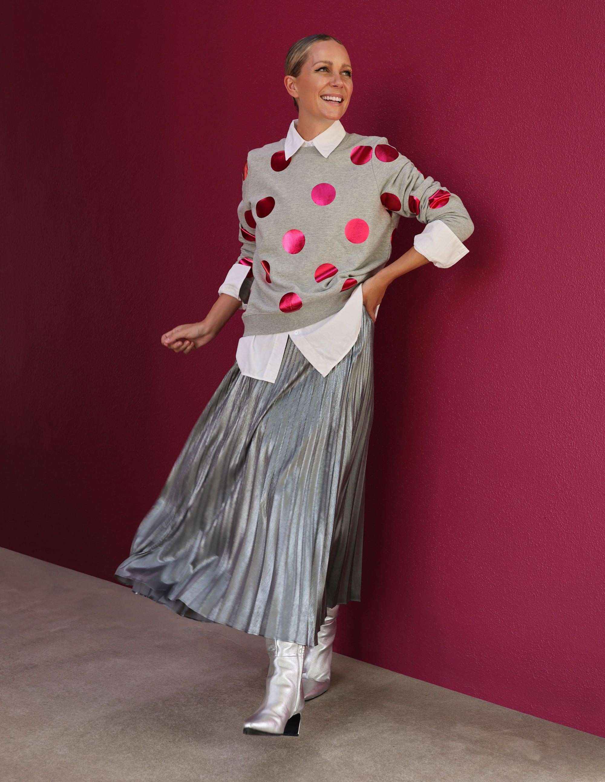 Hannah Printed Sweatshirt-Grey Marl, Pink Spot - Image 5