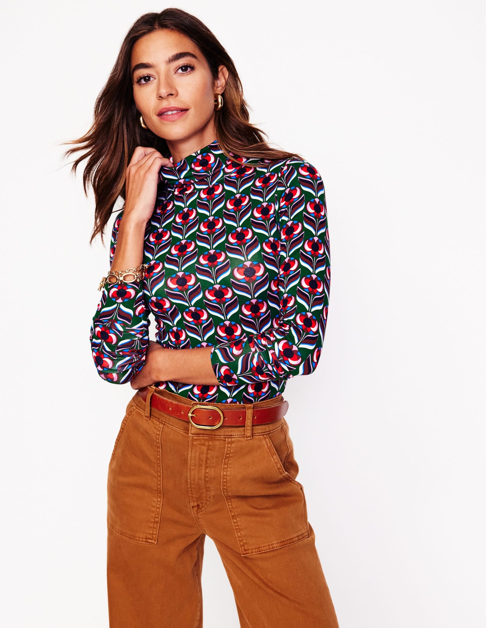Polly Jersey Top-Pine, Blossom Stamp-1