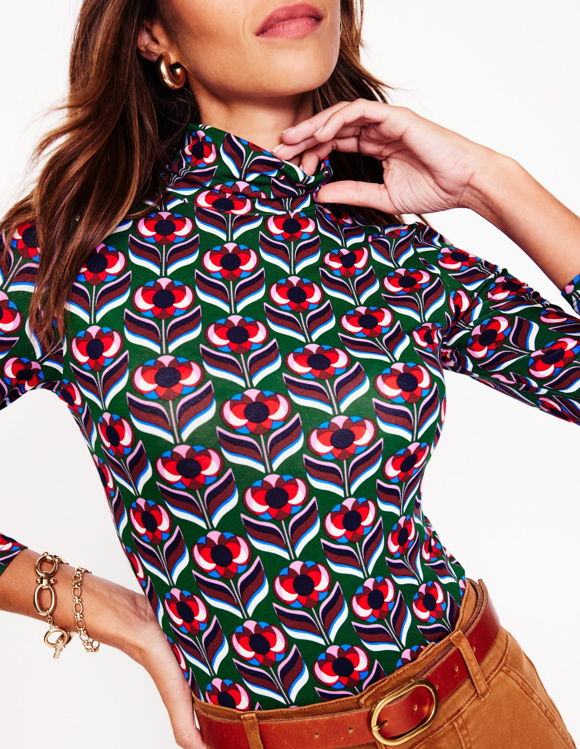 Polly Jersey Top-Pine, Blossom Stamp-2