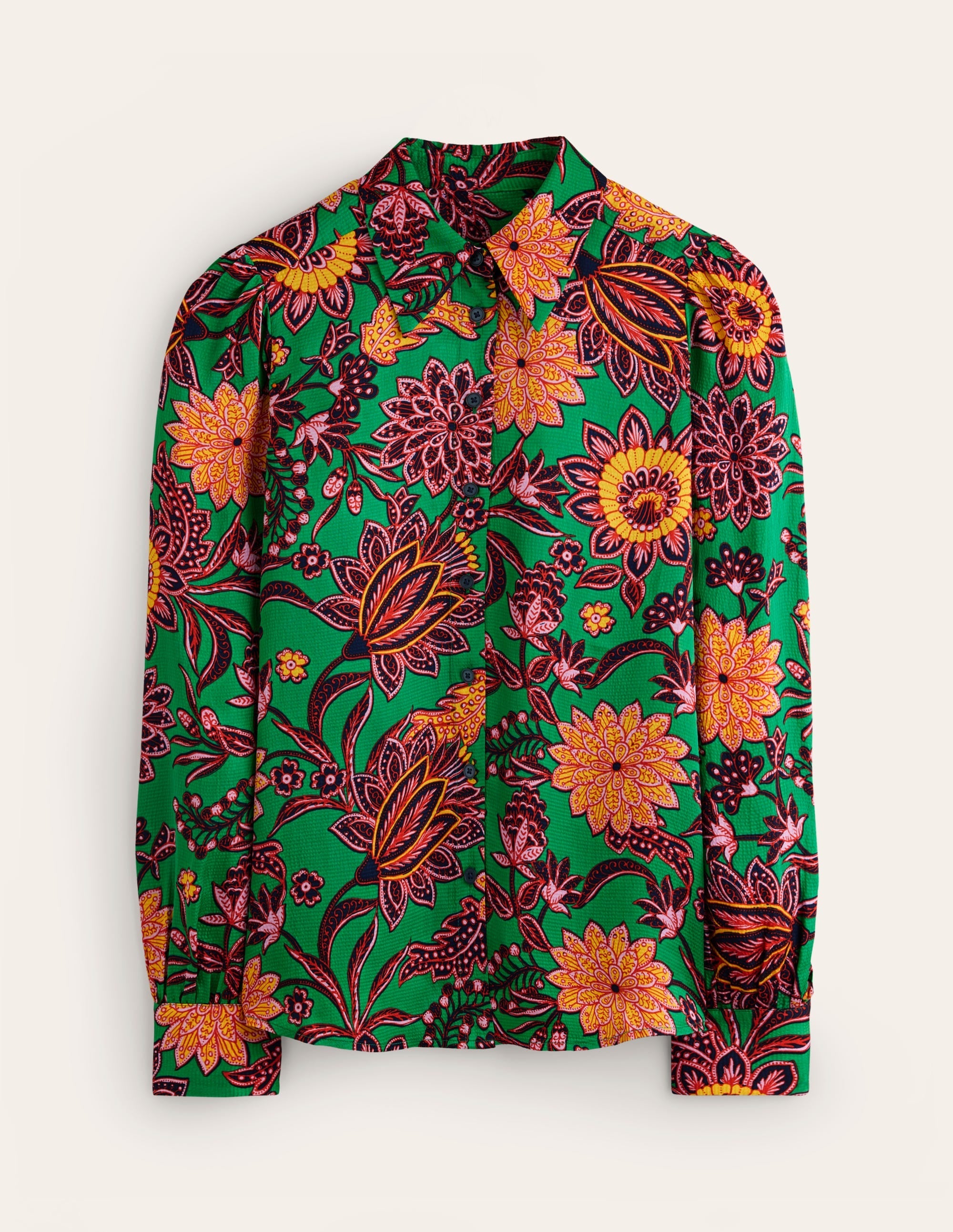 Hammered Satin Shirt-Green Tambourine, Ornate Bud - Image 6
