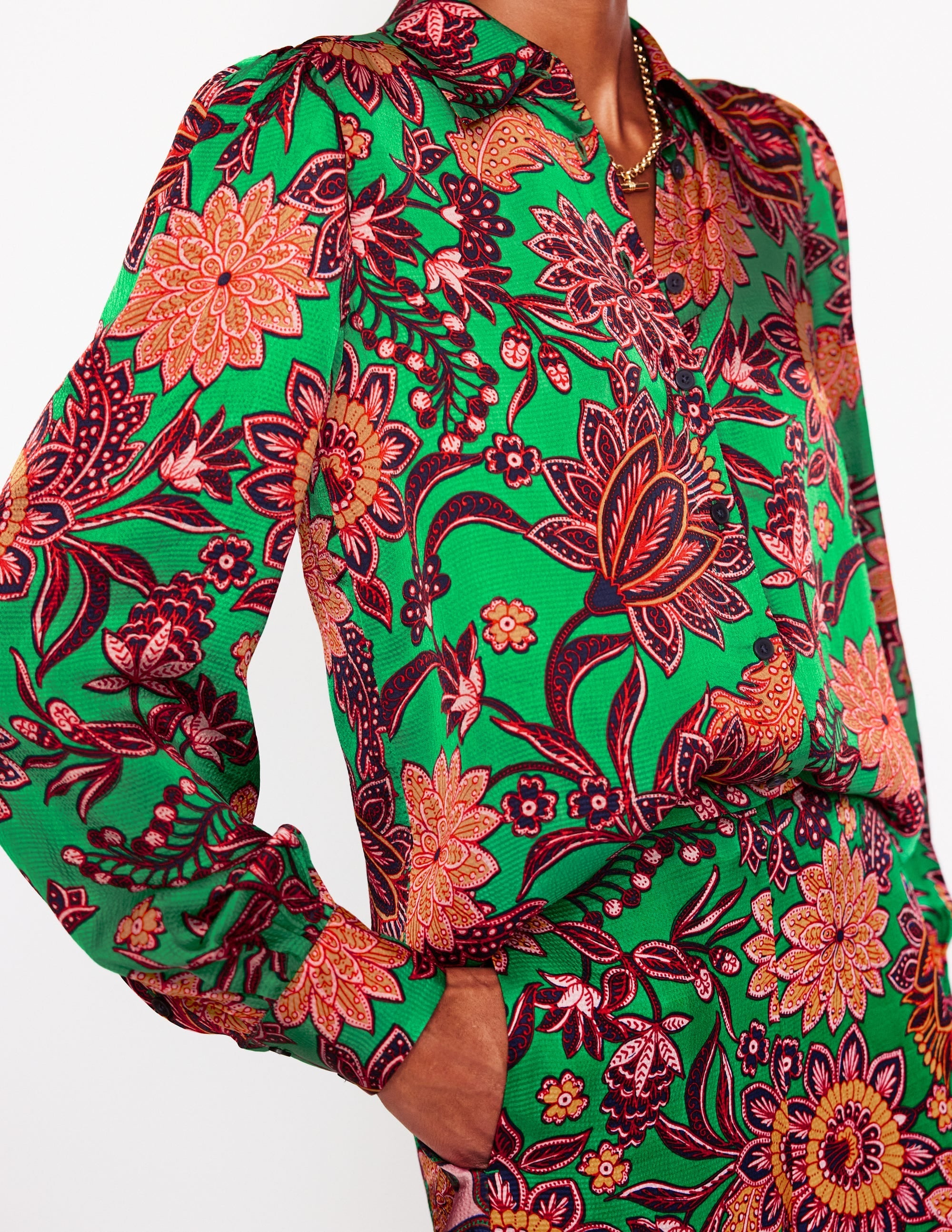 Hammered Satin Shirt-Green Tambourine, Ornate Bud - Image 2
