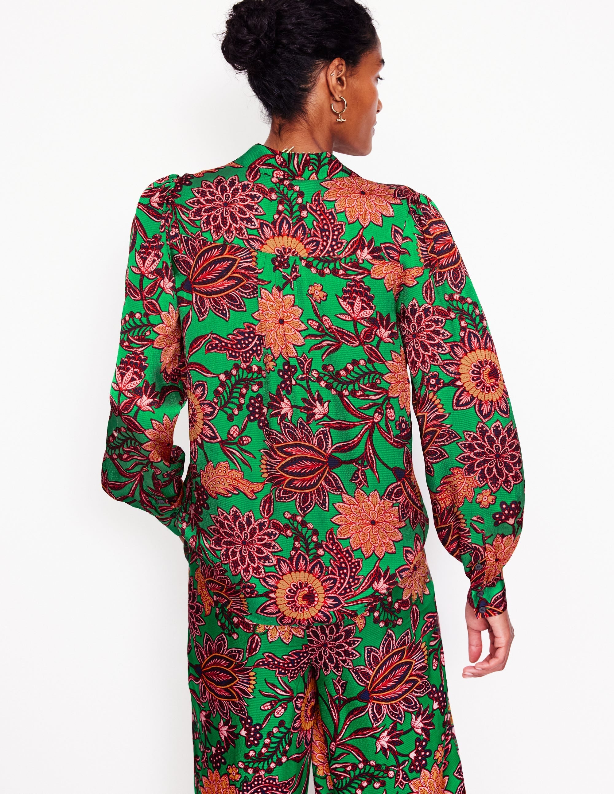 Hammered Satin Shirt-Green Tambourine, Ornate Bud - Image 3