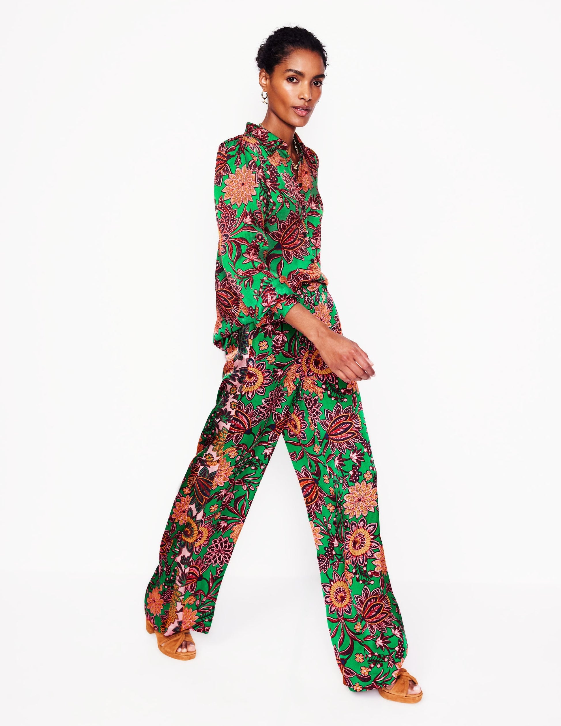 Hammered Satin Shirt-Green Tambourine, Ornate Bud-4