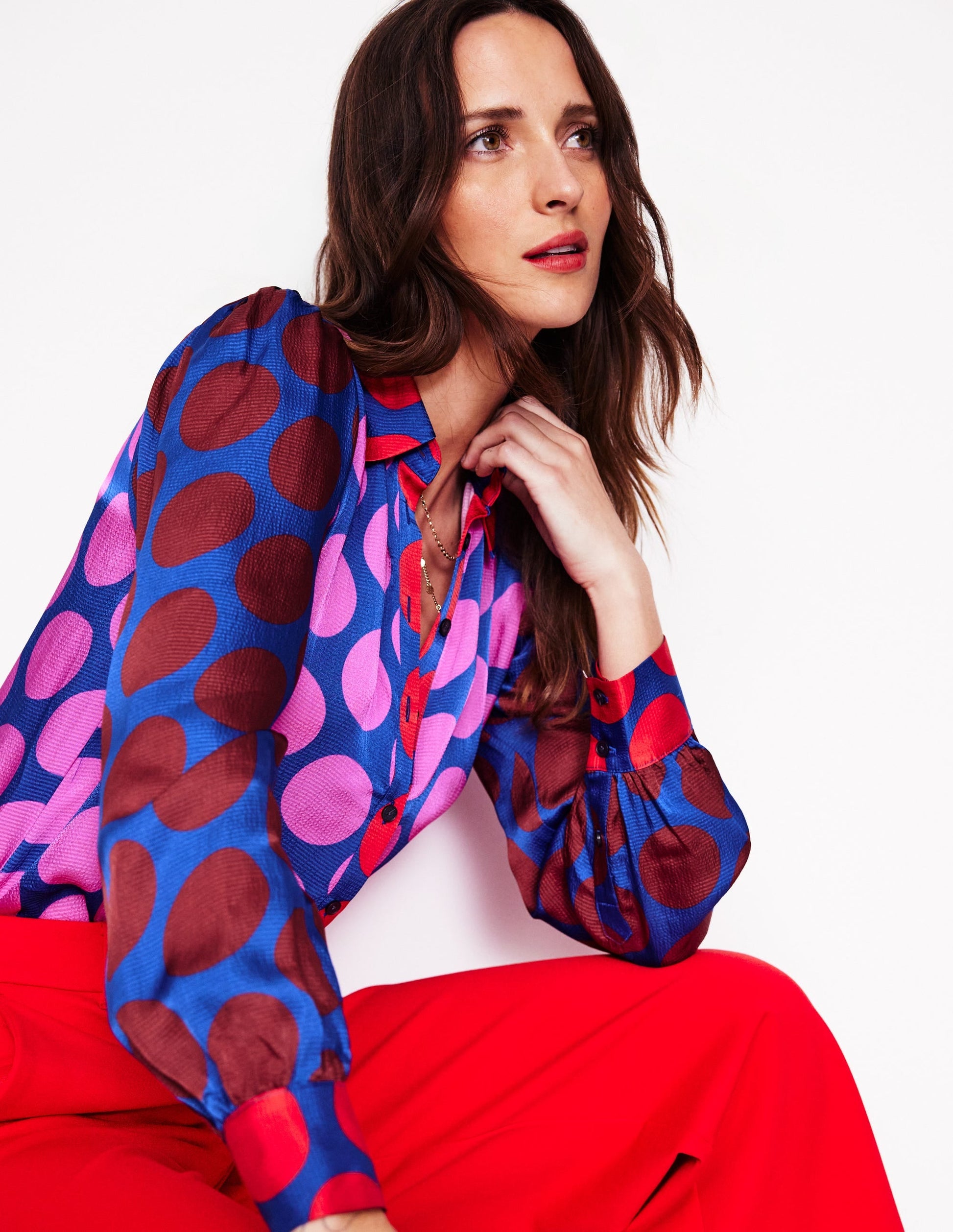 Hammered Satin Shirt-Tickled Pink, Spot-1