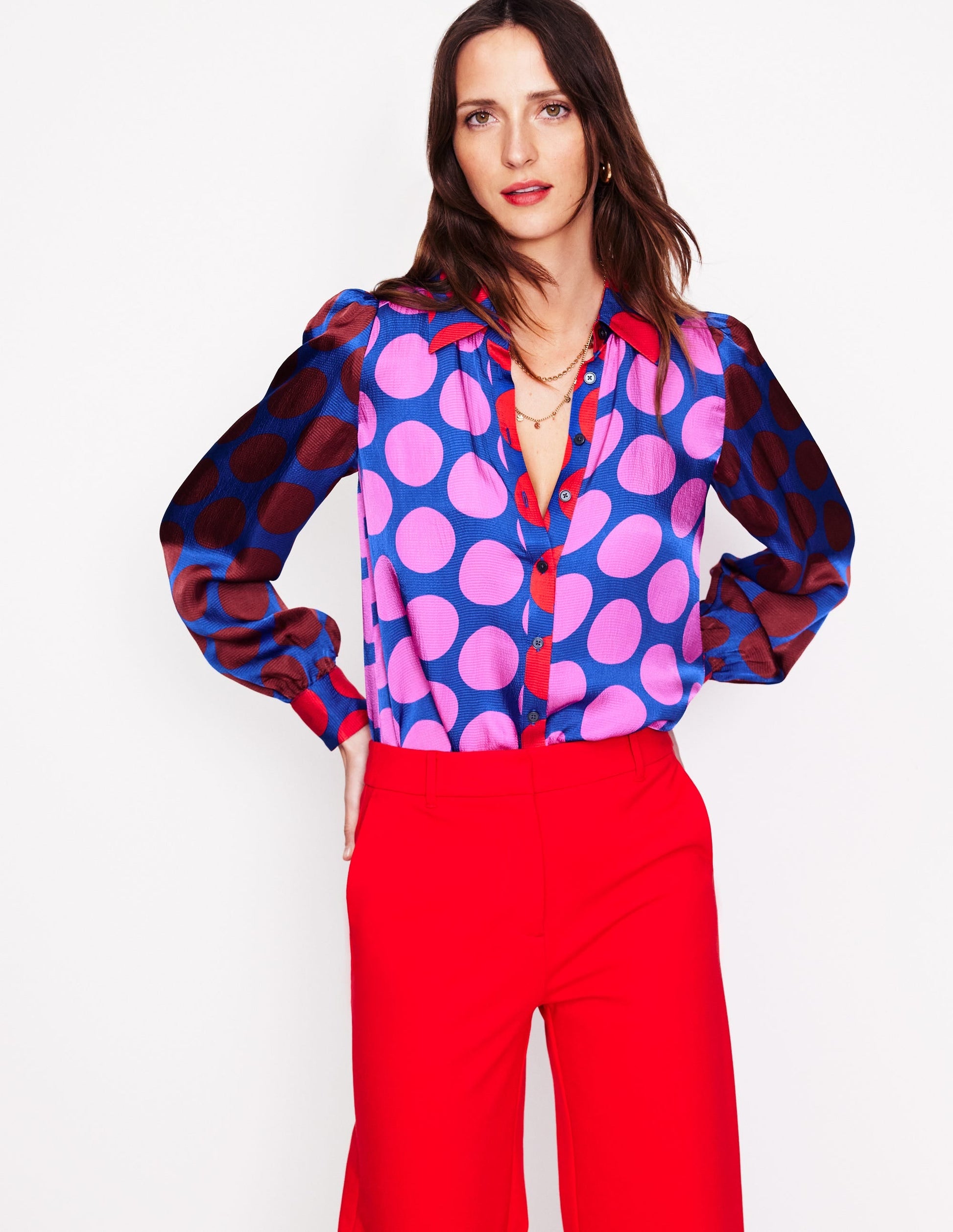 Hammered Satin Shirt-Tickled Pink, Spot-4