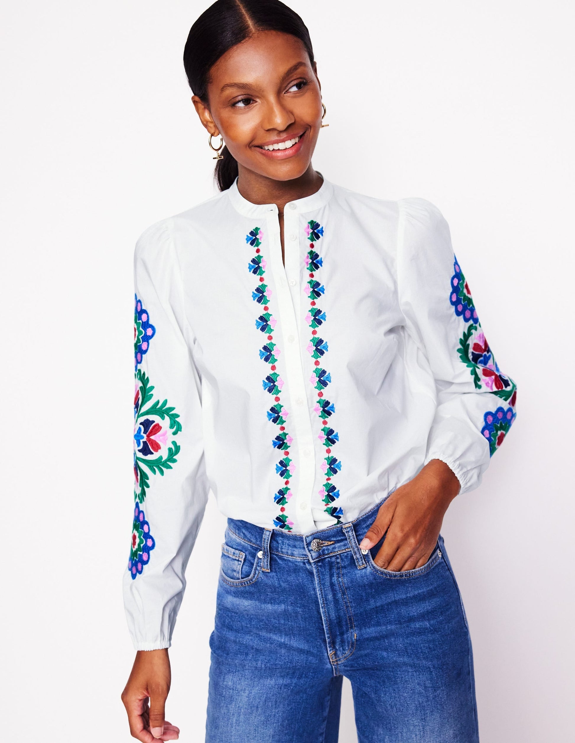 Embroidery Interest Top-White Multi Embroidery-1