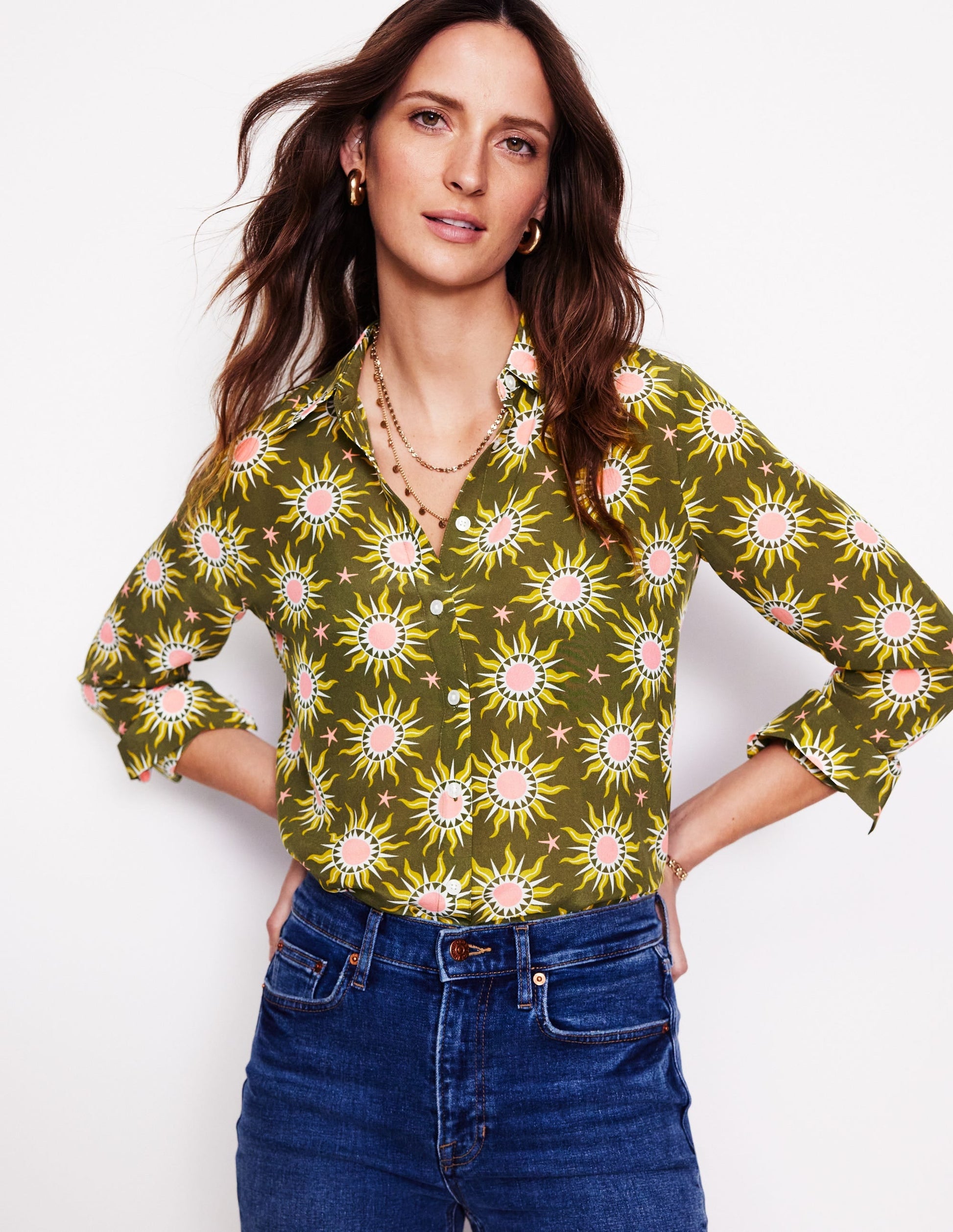 Sienna Silk Shirt-Woodland Green, Celestial-1