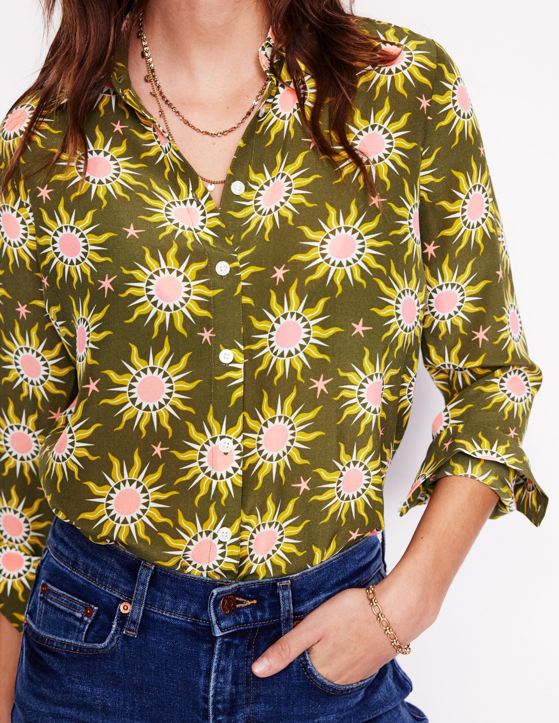 Sienna Silk Shirt-Woodland Green, Celestial-2
