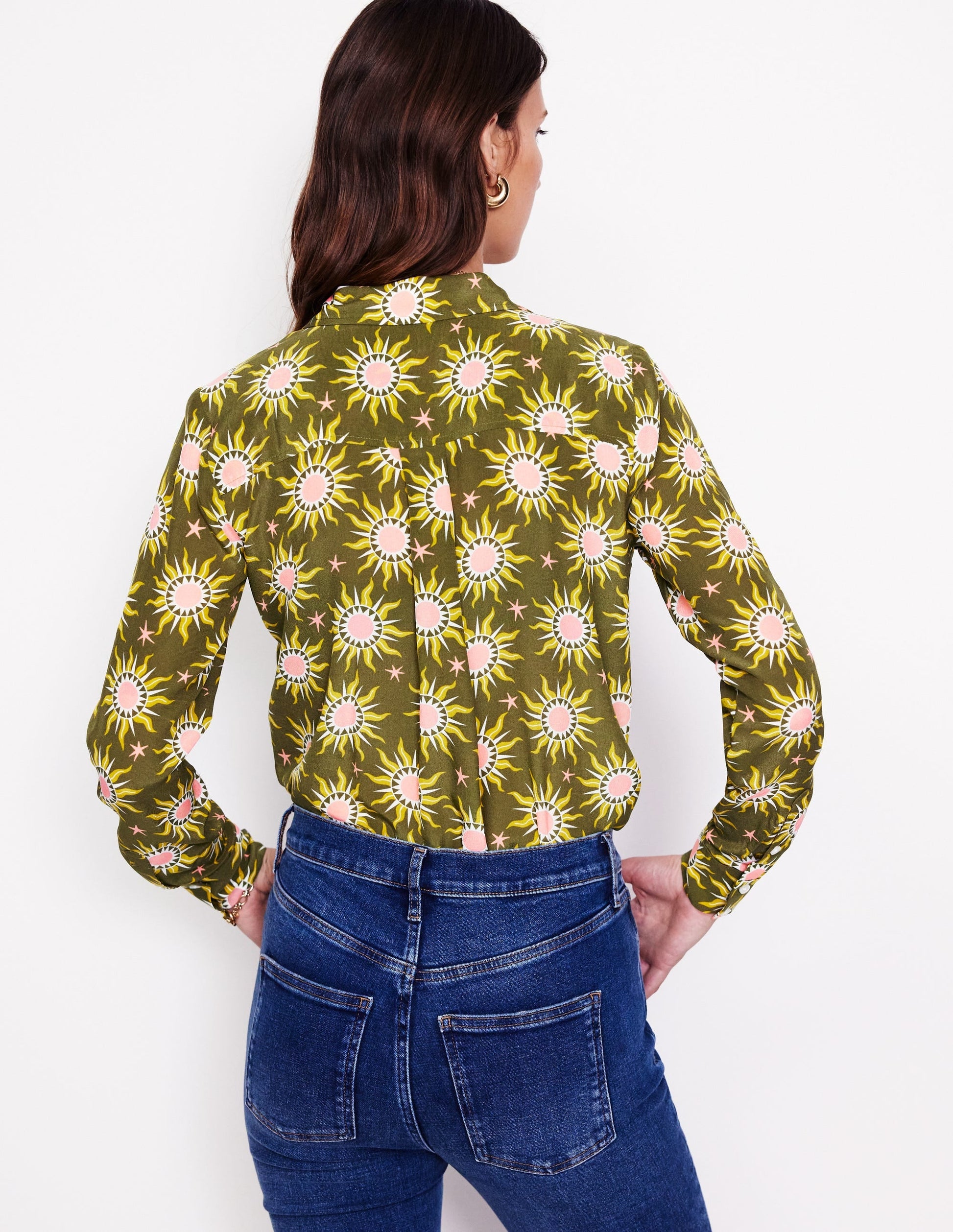 Sienna Silk Shirt-Woodland Green, Celestial-3