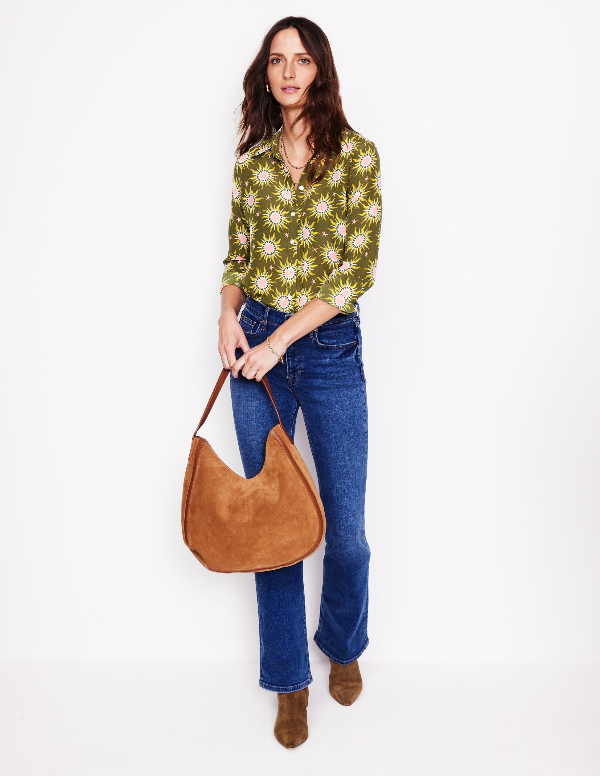 Sienna Silk Shirt-Woodland Green, Celestial-4
