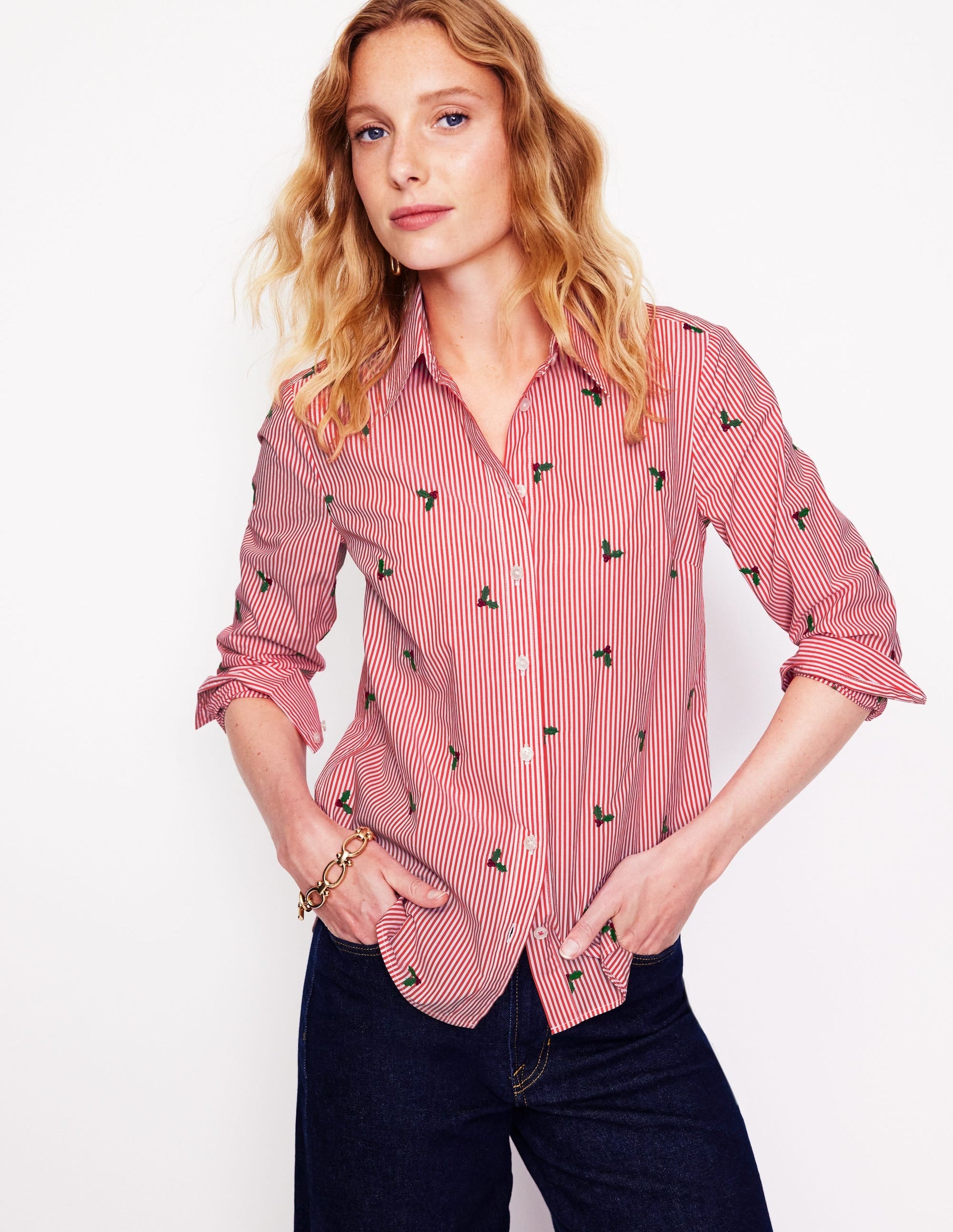 Sienna Embroidered Shirt-Holly, Red Stripe-1