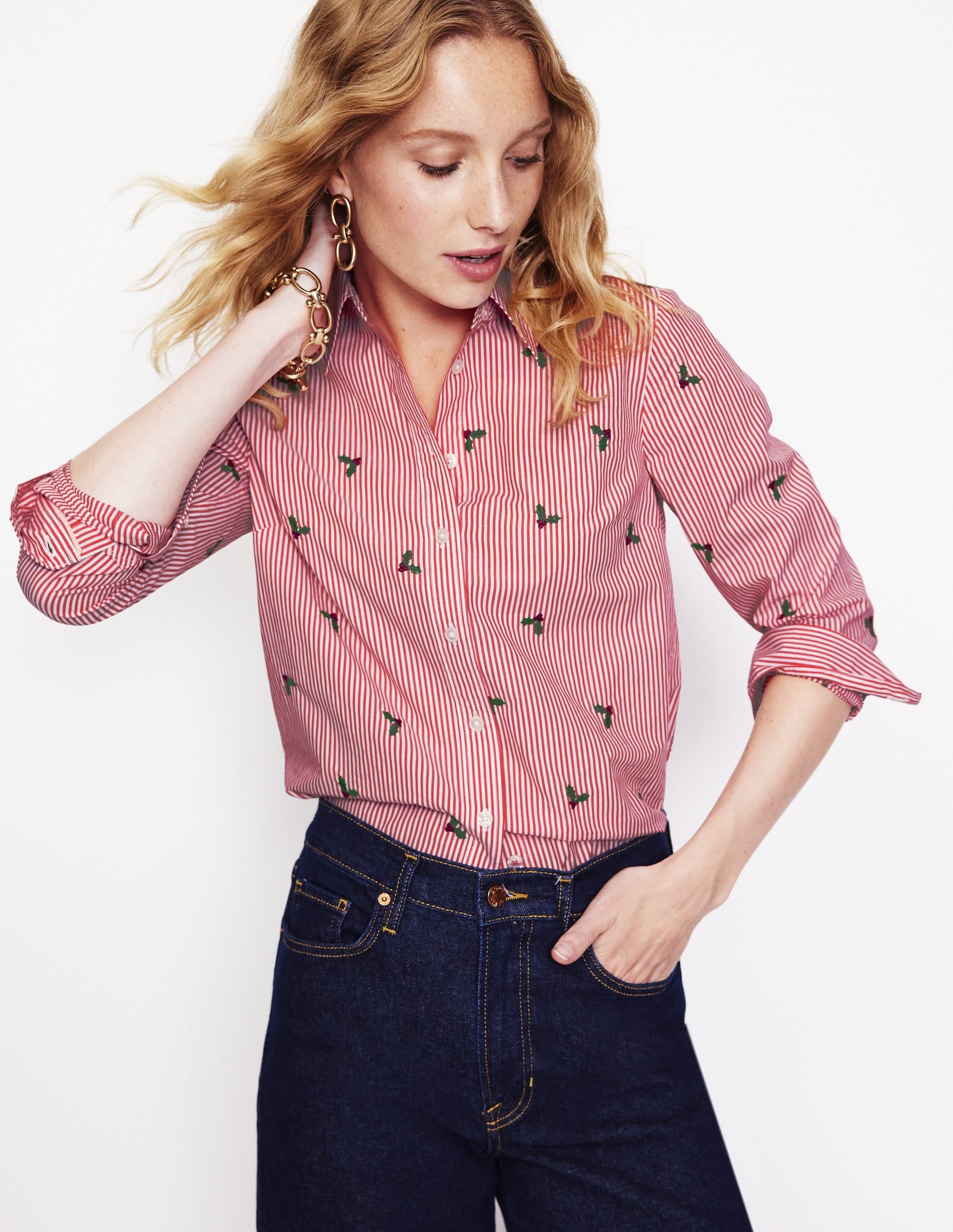 Sienna Embroidered Shirt-Holly, Red Stripe-4