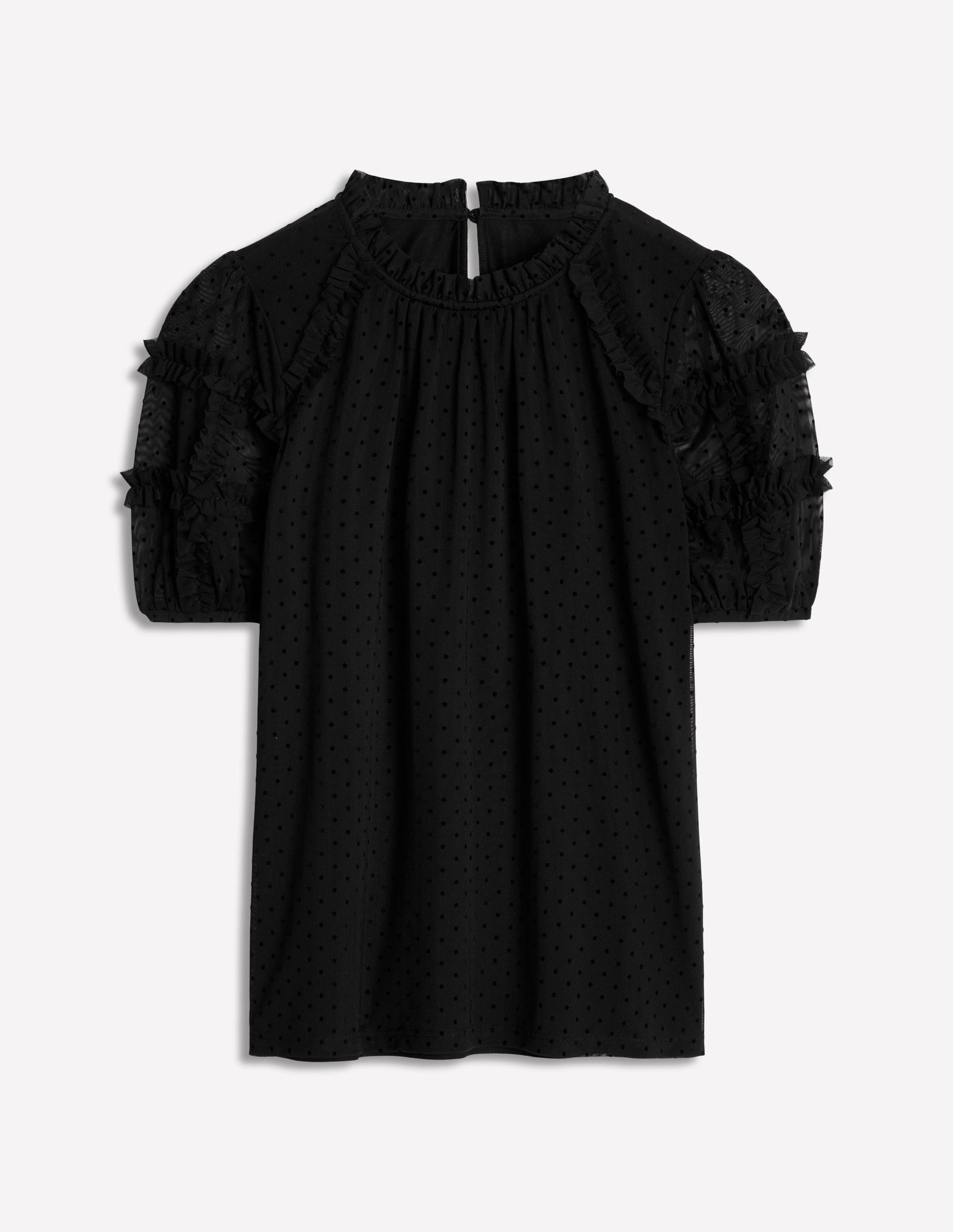 Short-Sleeve Spotty Tulle Top-Black-5