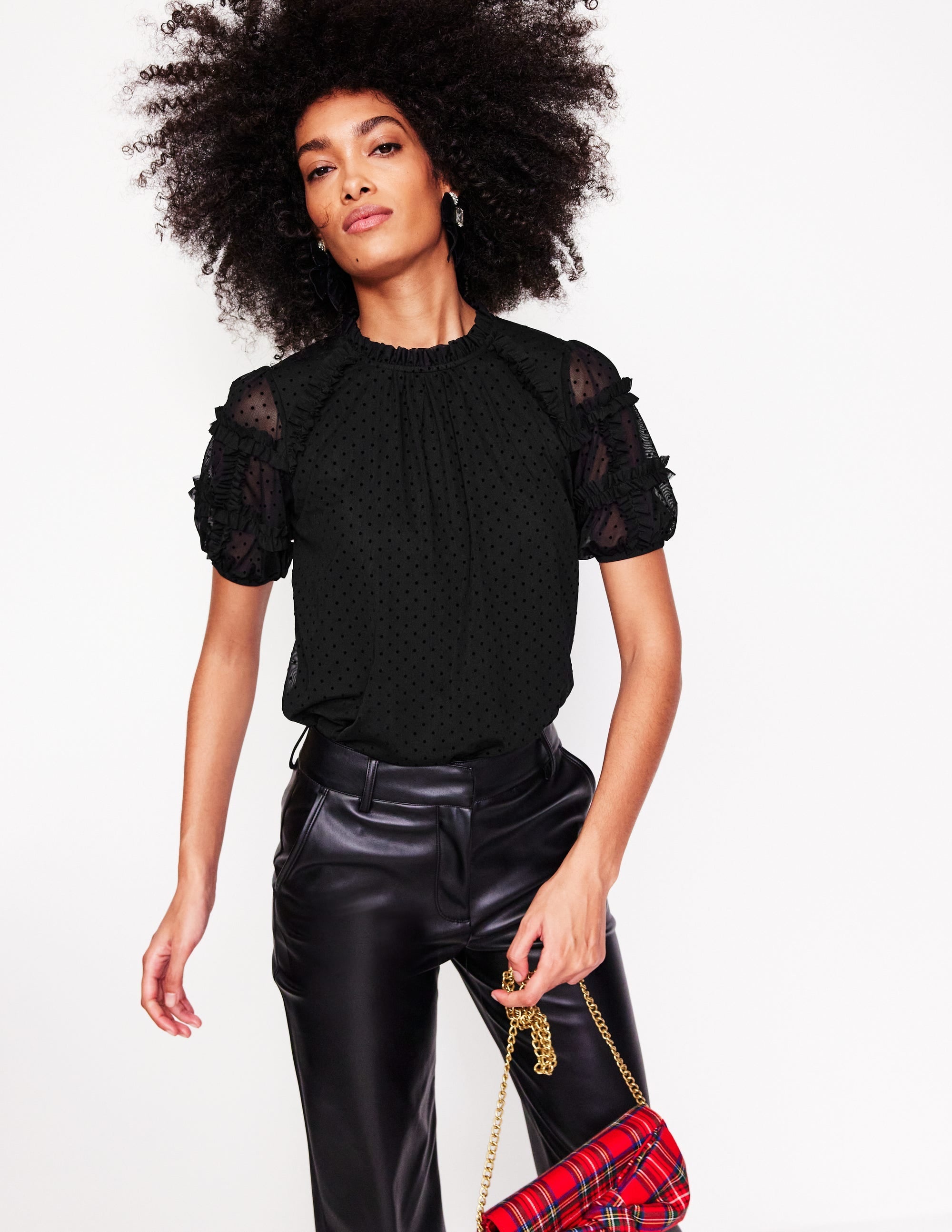 Short-Sleeve Spotty Tulle Top-Black - Image 4