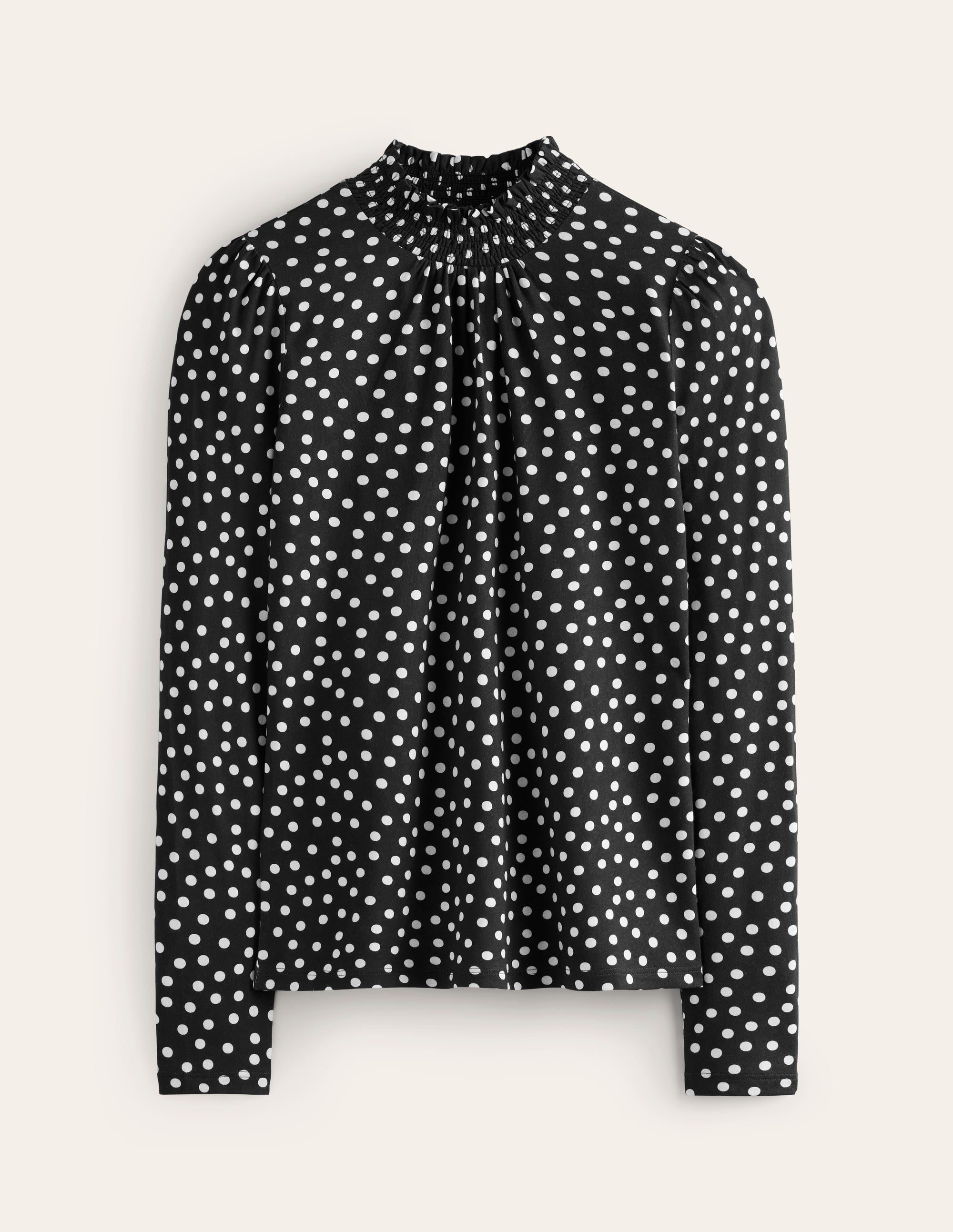 Smocked Neck Printed Top-Black, Milkshake Spot - Image 5