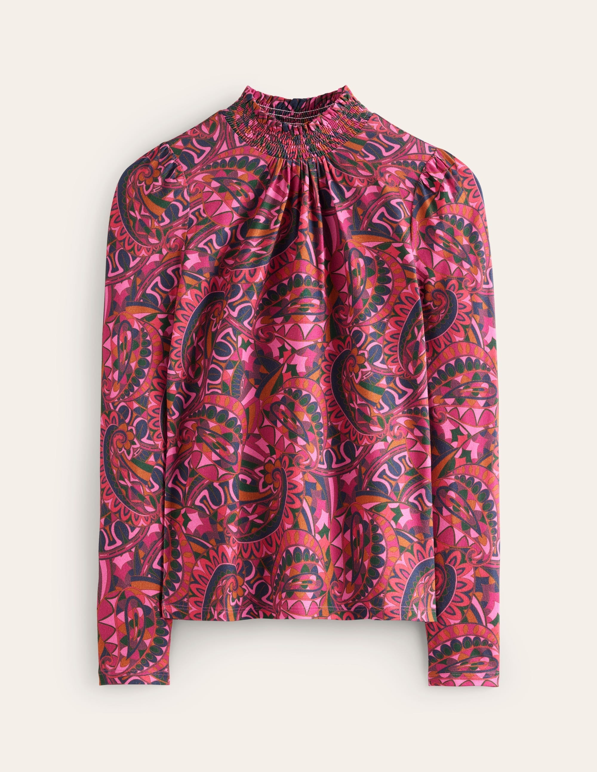 Smocked Neck Printed Top-Jam, Kaleidoscopic Paisley - Image 5