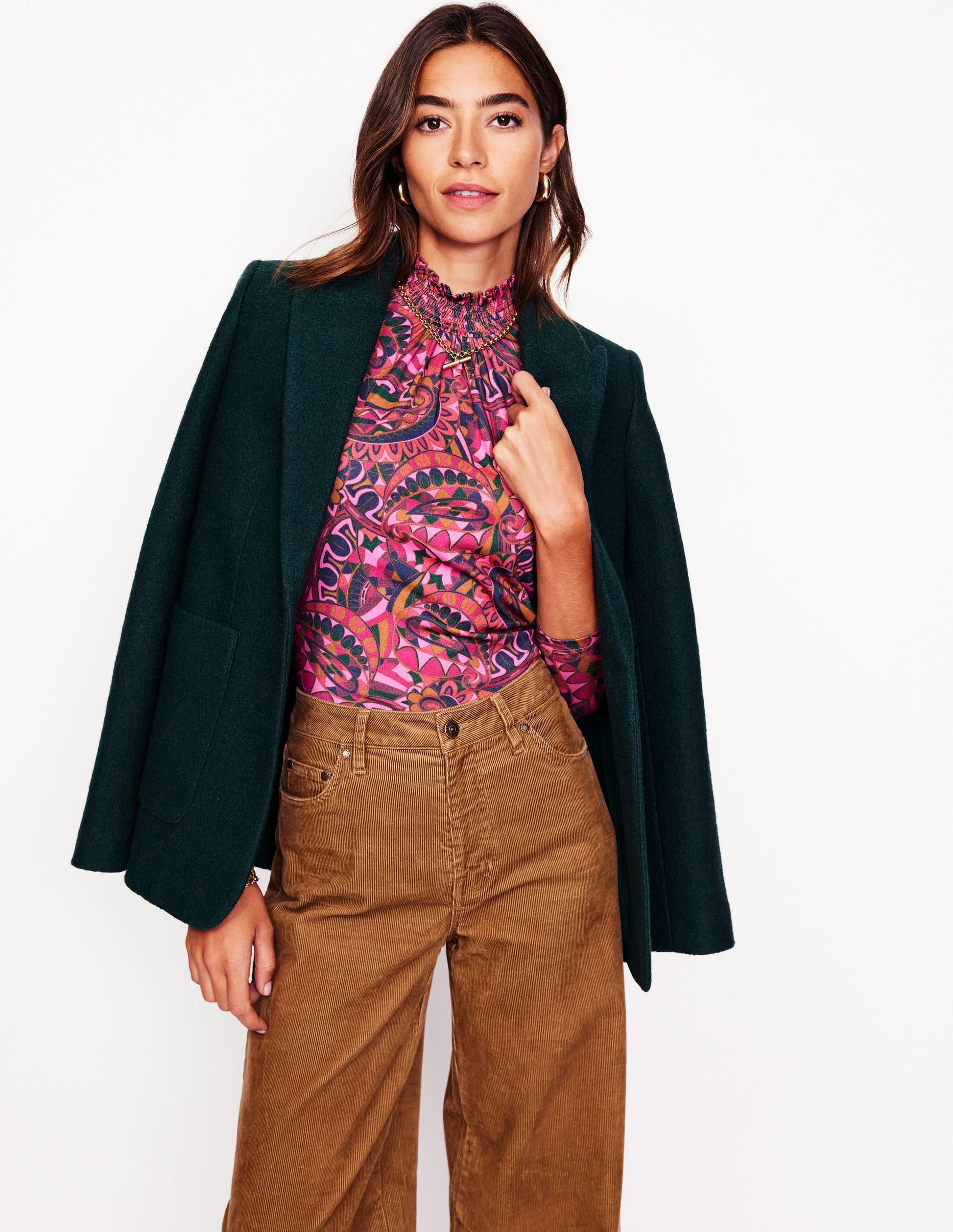 Smocked Neck Printed Top-Jam, Kaleidoscopic Paisley-4