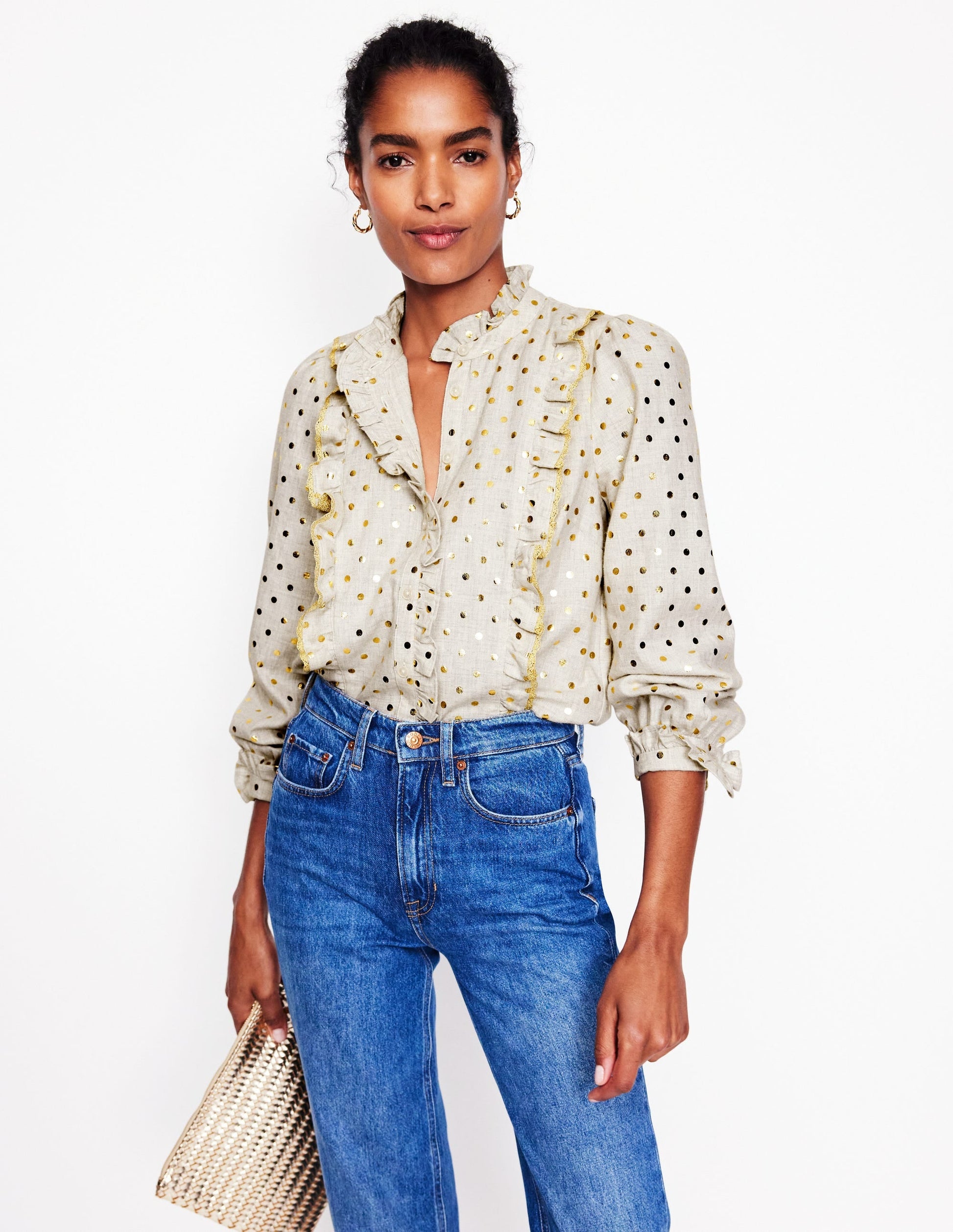 Isla Frill Detail Blouse-Metallic Spot-1
