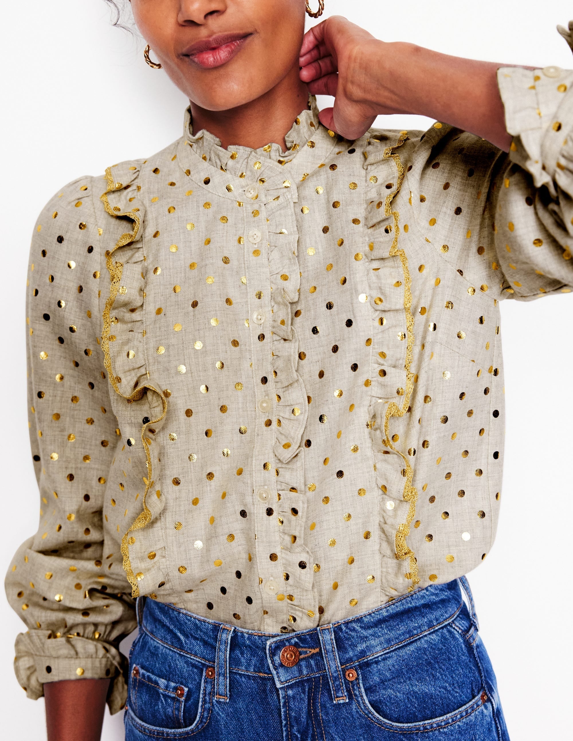 Isla Frill Detail Blouse-Metallic Spot - Image 2