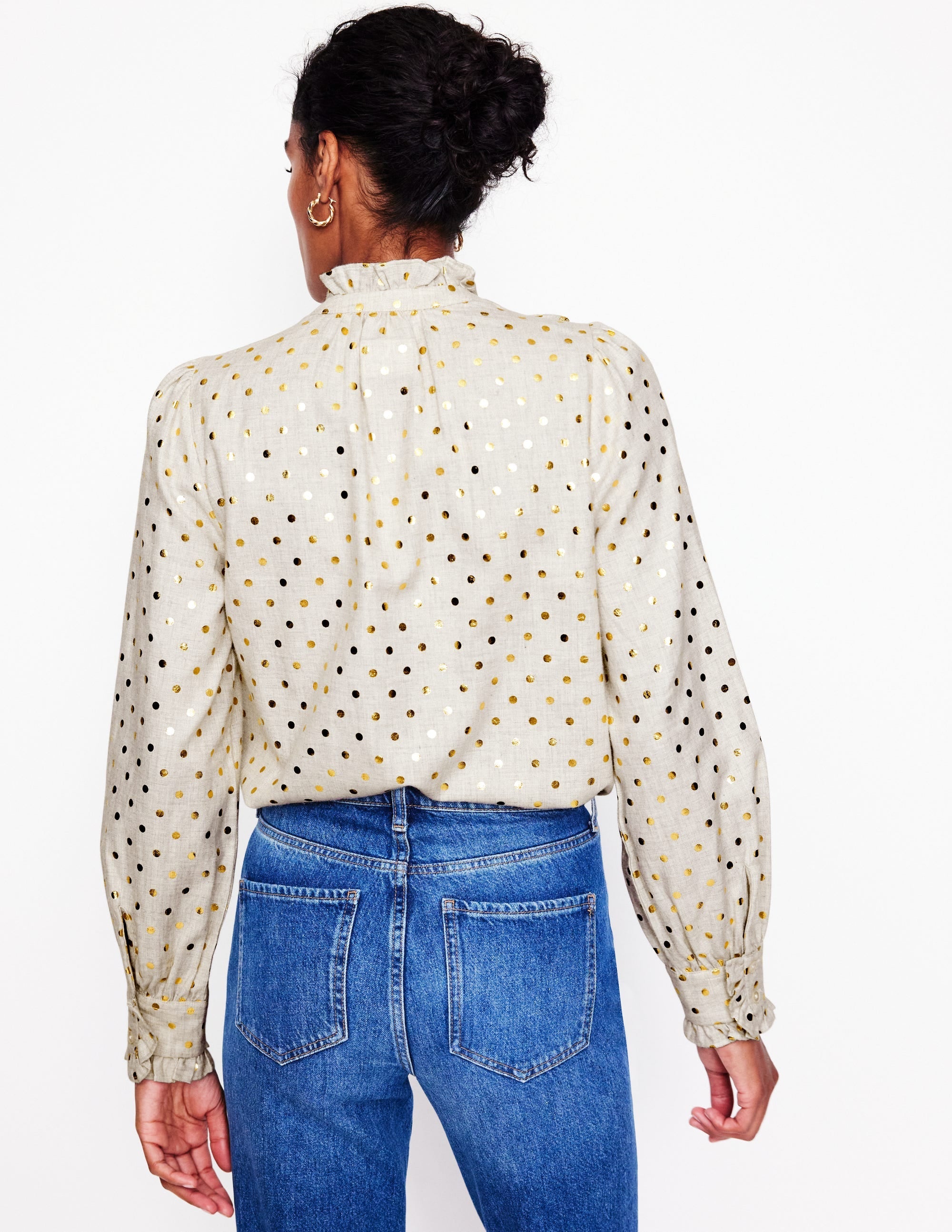 Isla Frill Detail Blouse-Metallic Spot - Image 3