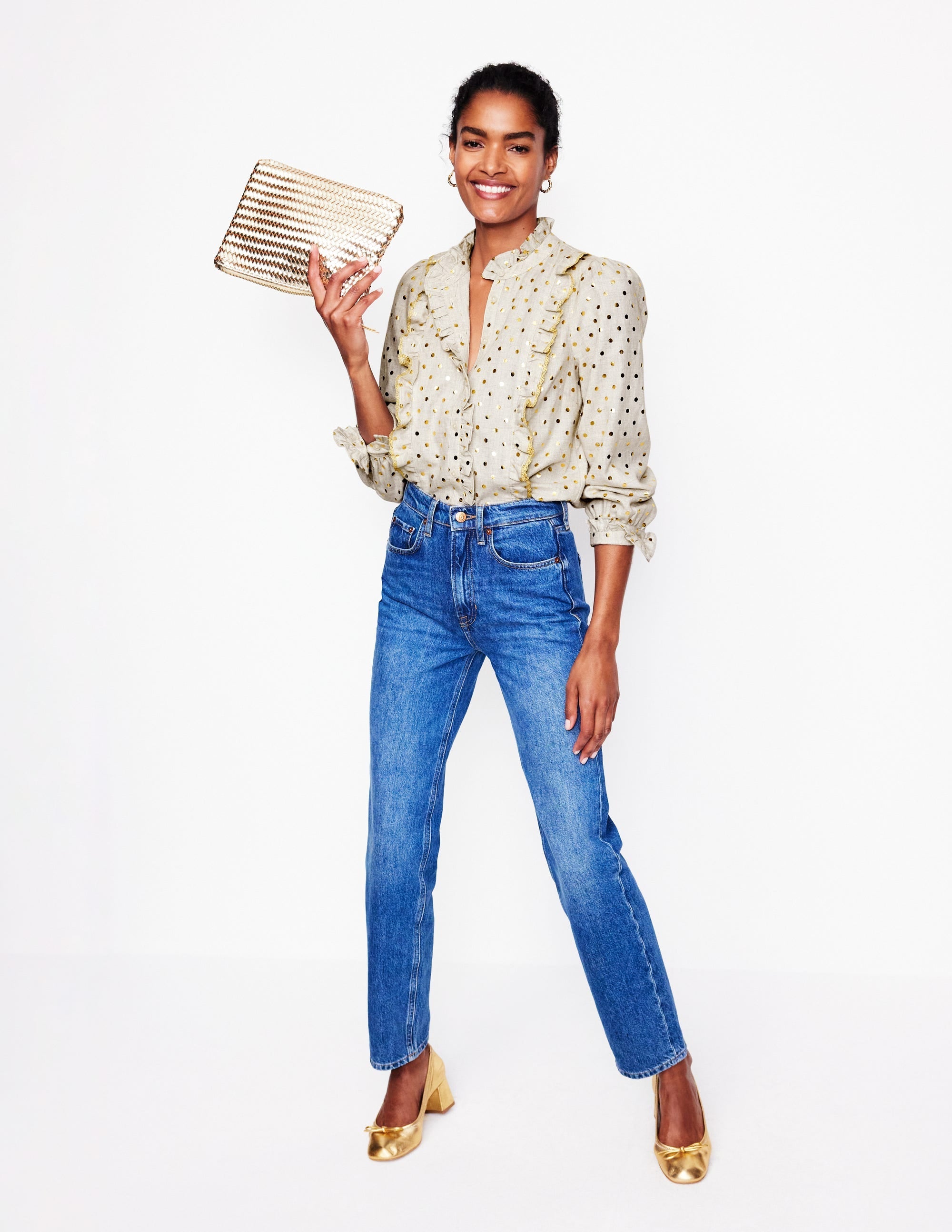 Isla Frill Detail Blouse-Metallic Spot - Image 4