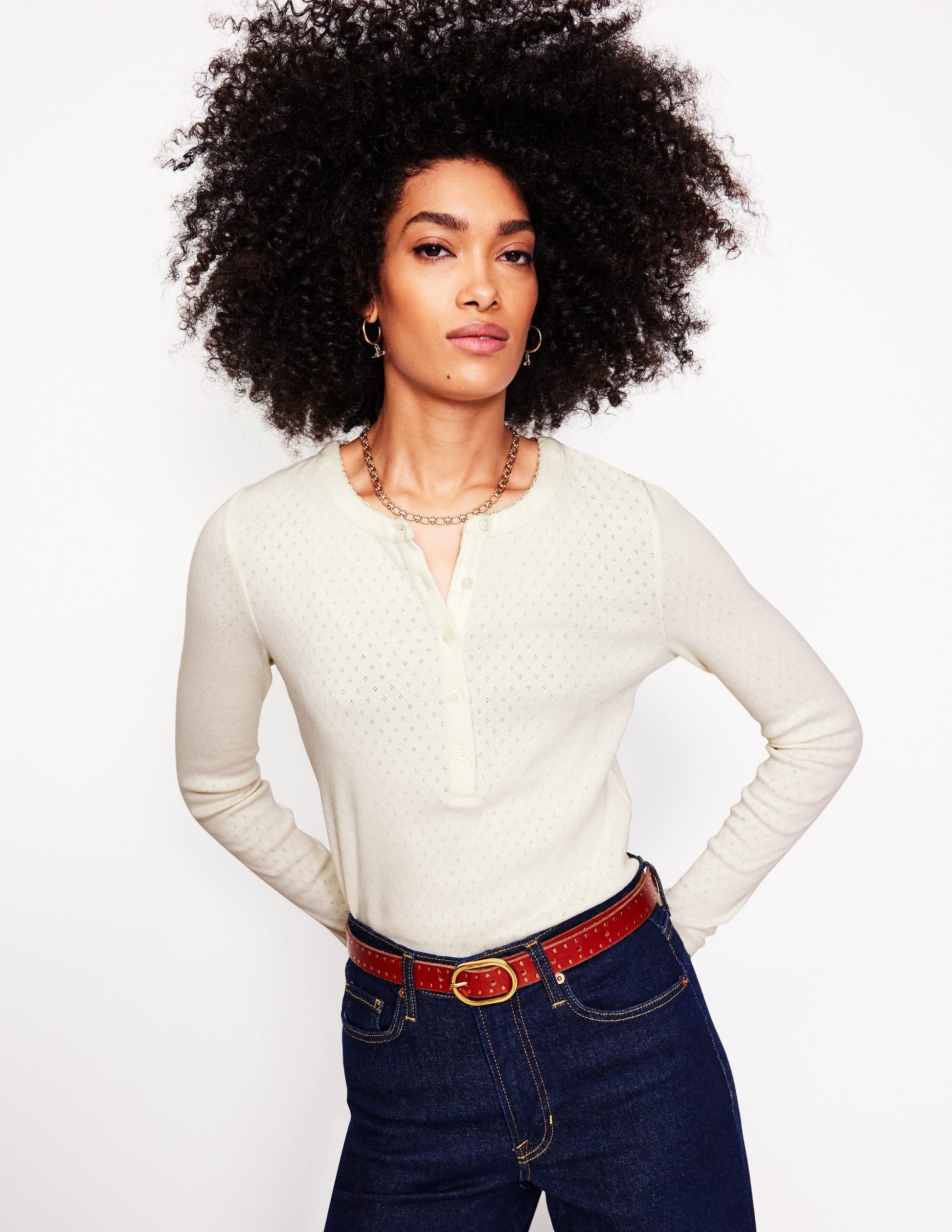 Pointelle Henley Top-Ivory-1