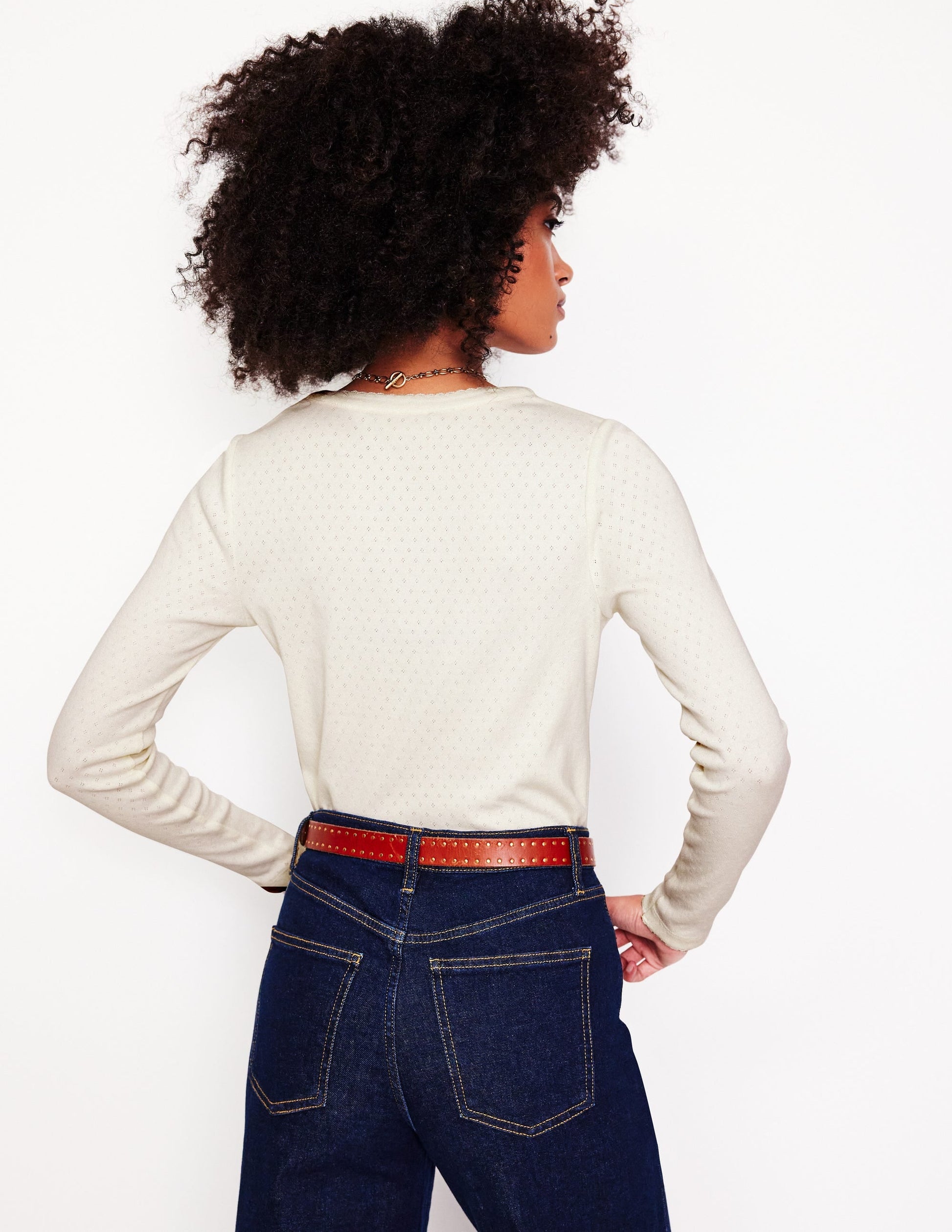 Pointelle Henley Top-Ivory-3
