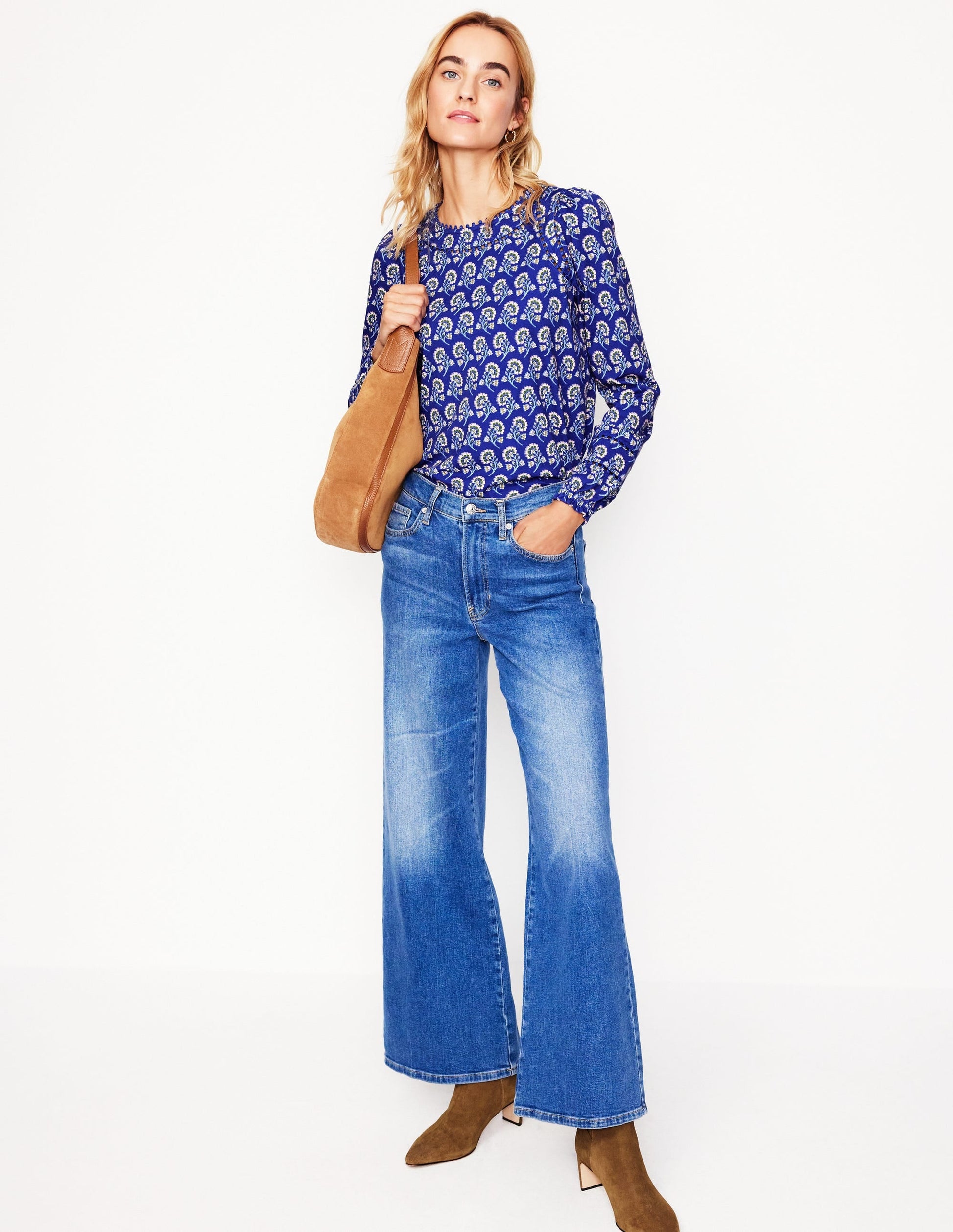 Mila Long Sleeve Top-Sapphire Blue, Azalea Sprig-4
