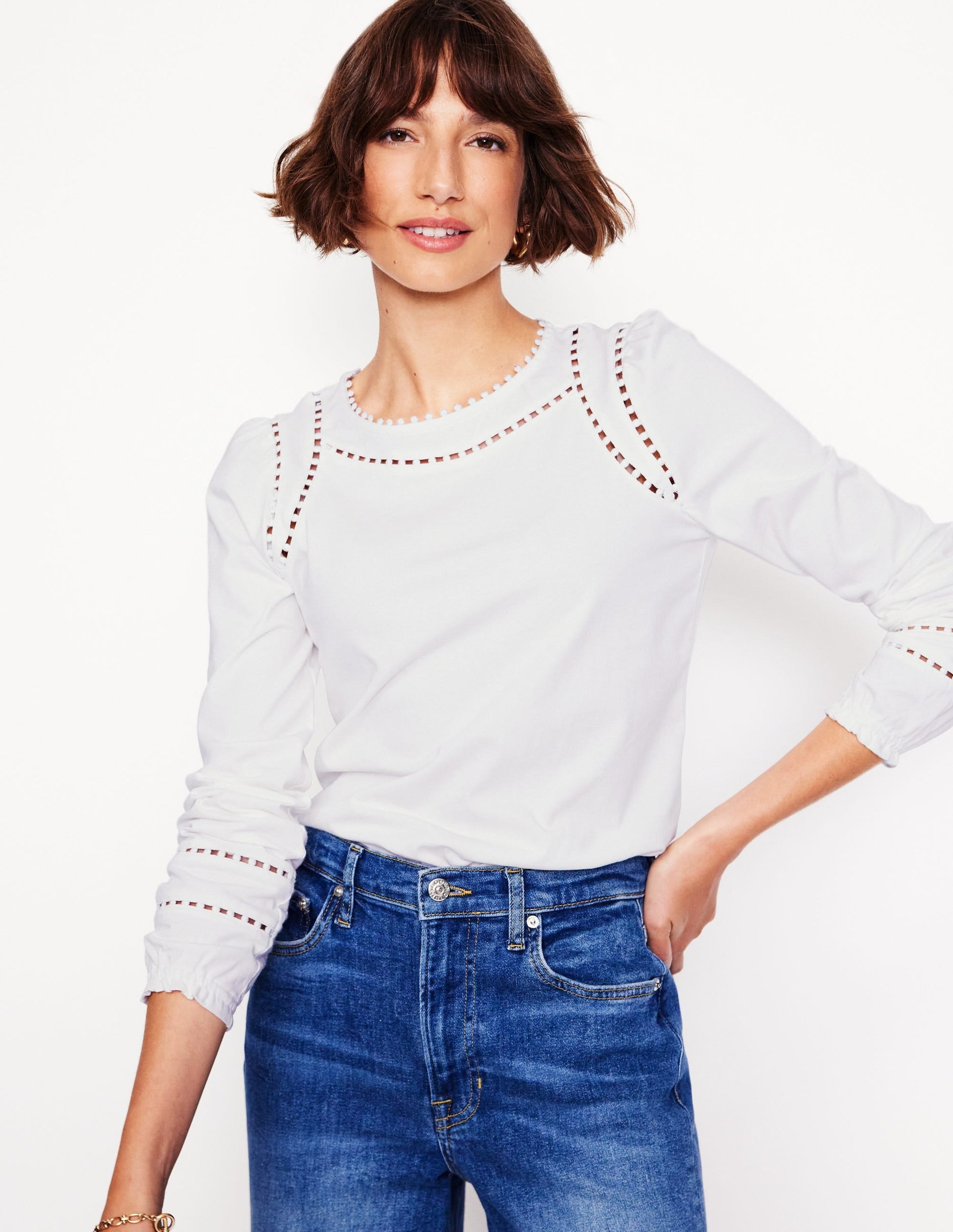 Mila Long Sleeve Top-White-1