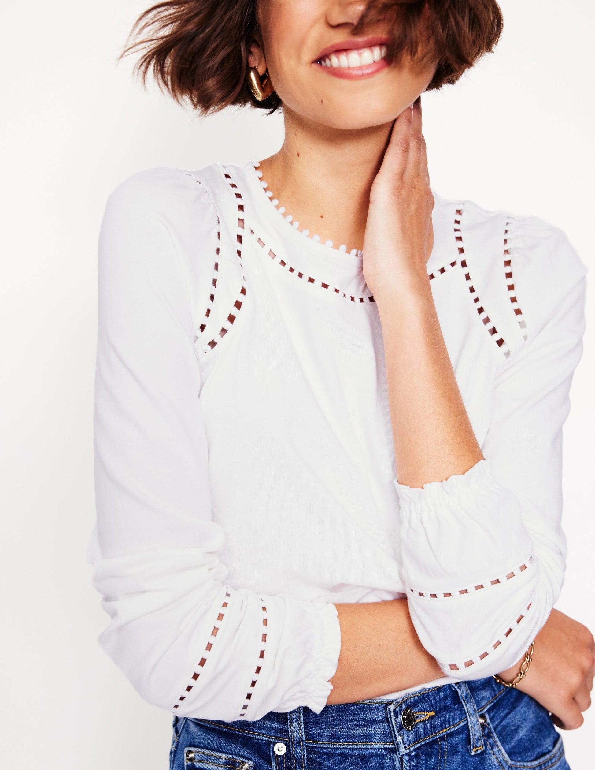 Mila Long Sleeve Top-White-2