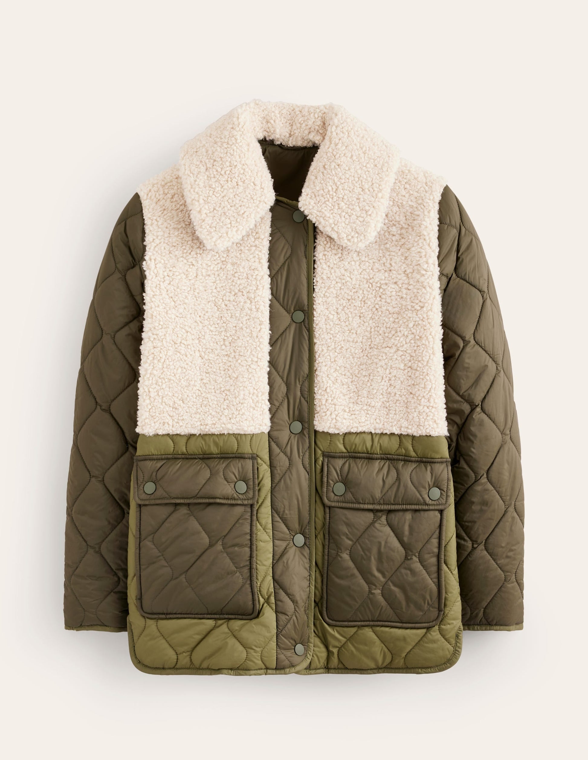 Chester Quilted Borg Coat-Winter Moss, Ivory-10