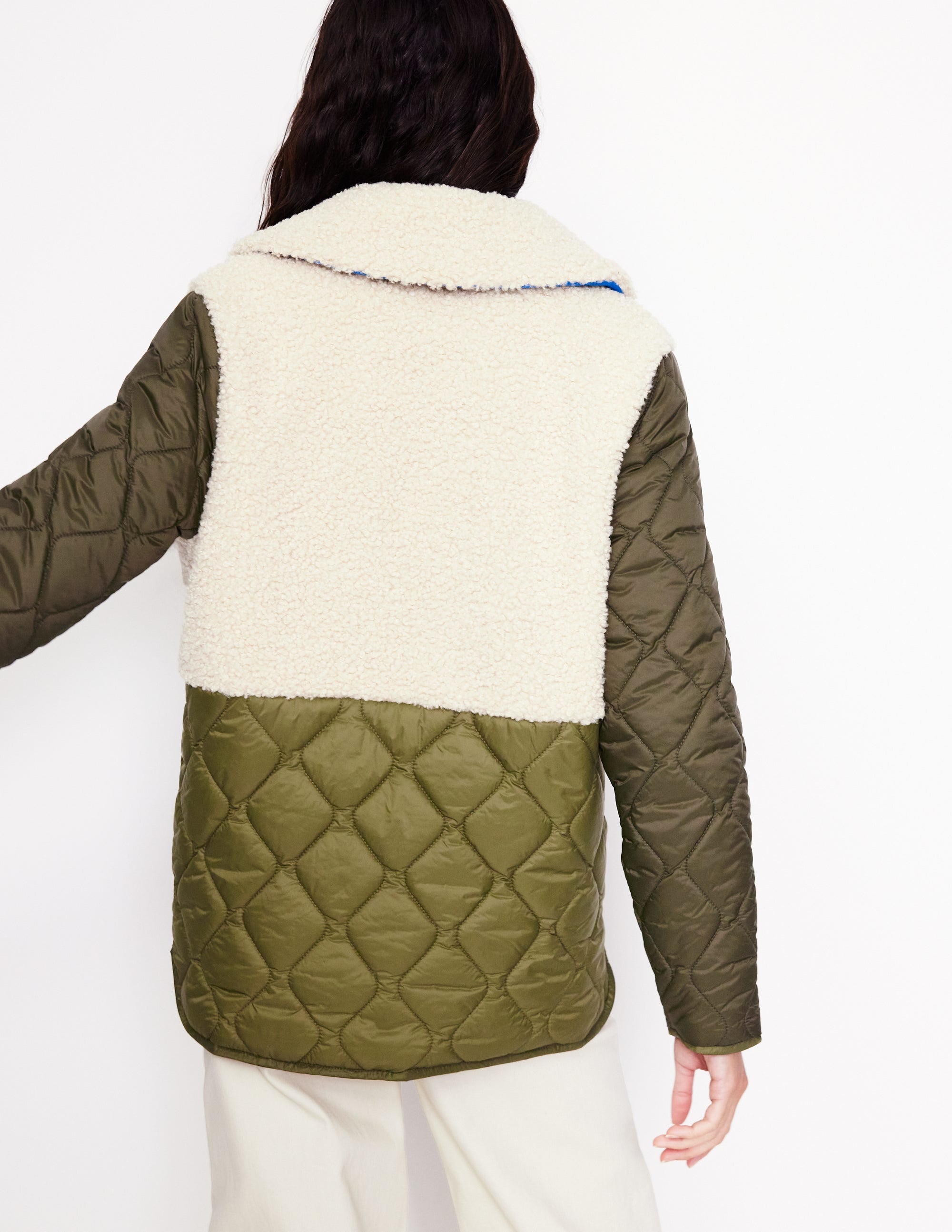 Chester Quilted Borg Coat-Winter Moss, Ivory - Image 3