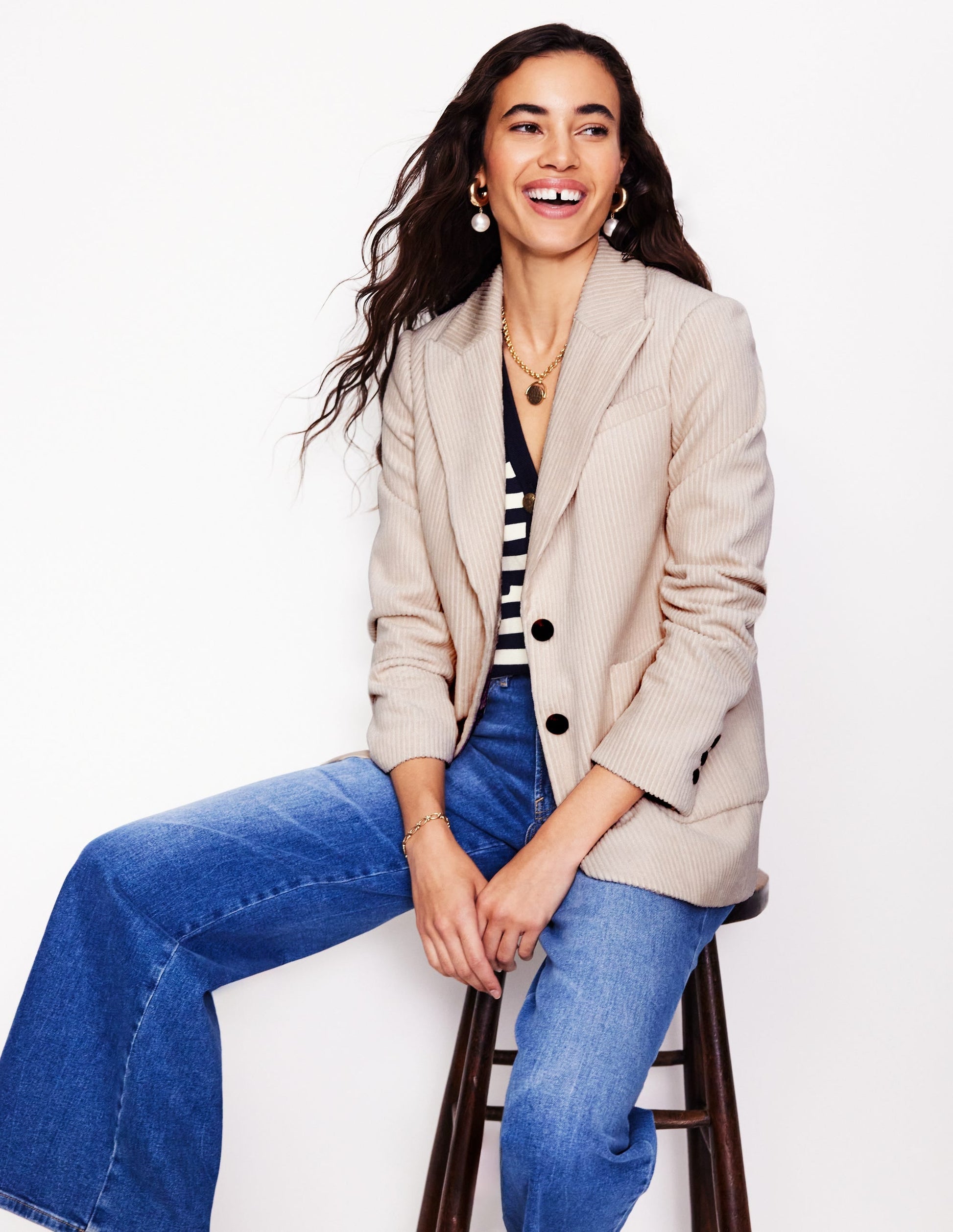 Relaxed Cord Blazer-Ivory-1