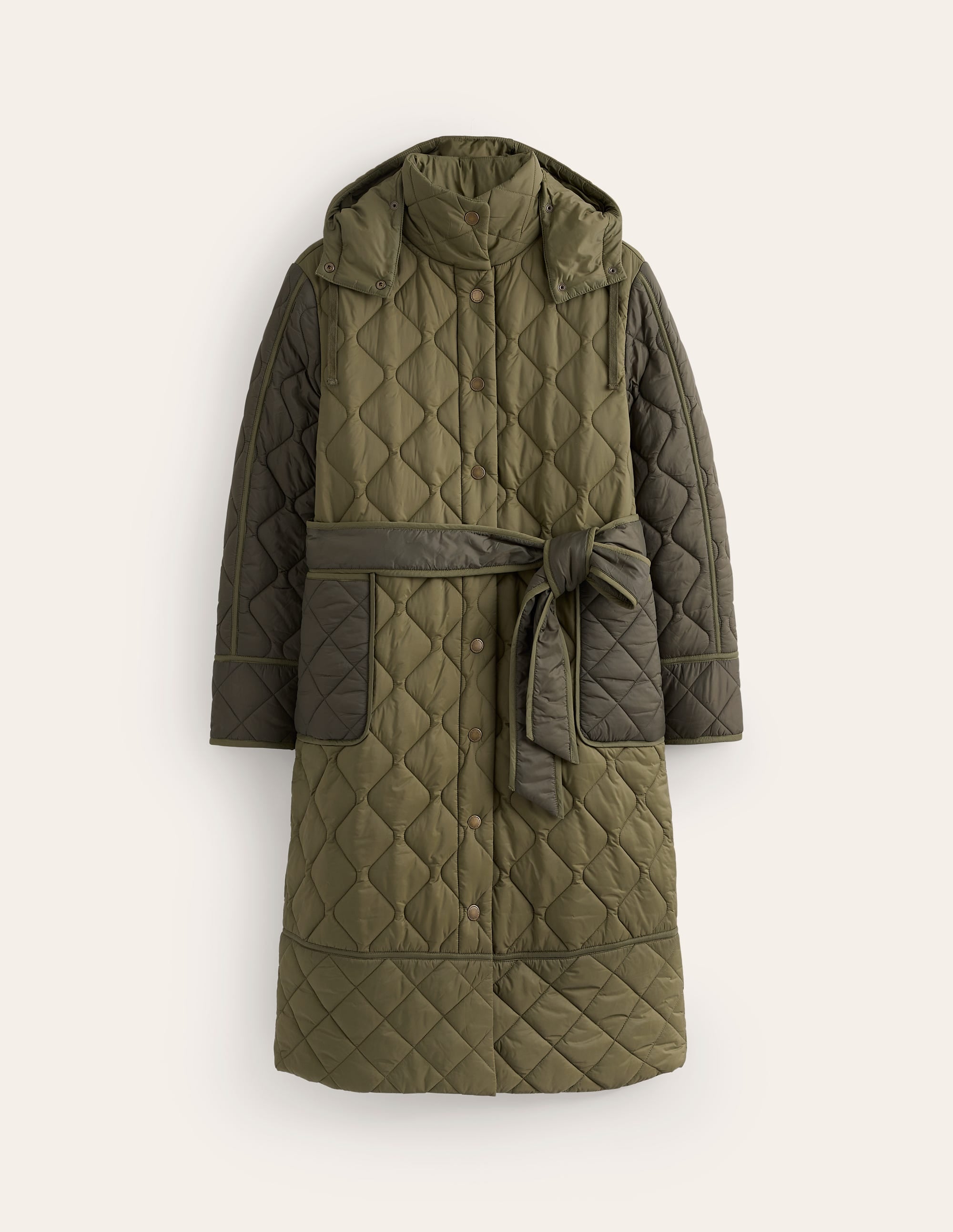 Quilted Belted Coat-Khaki - Image 6