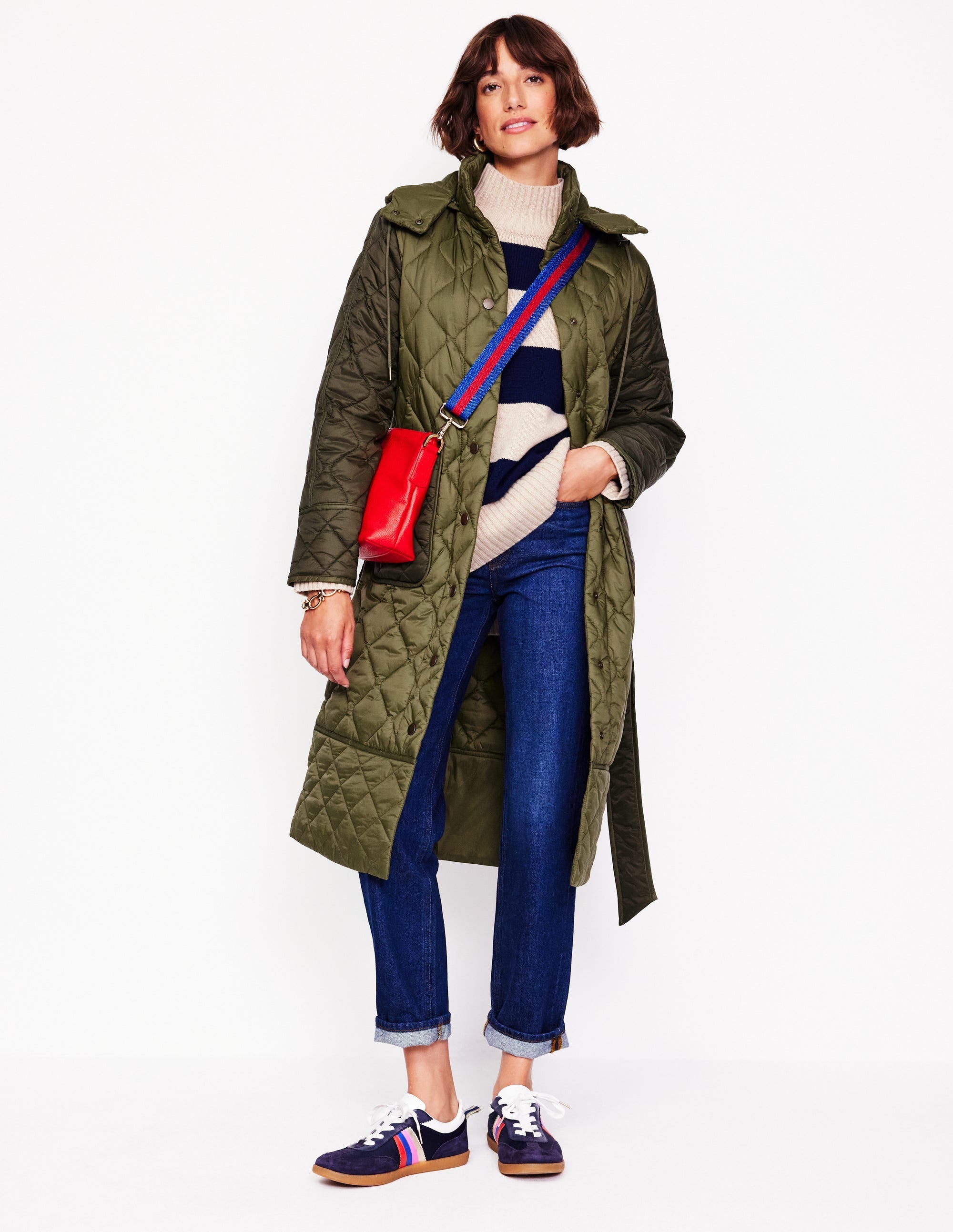 Quilted Belted Coat-Khaki - Image 1