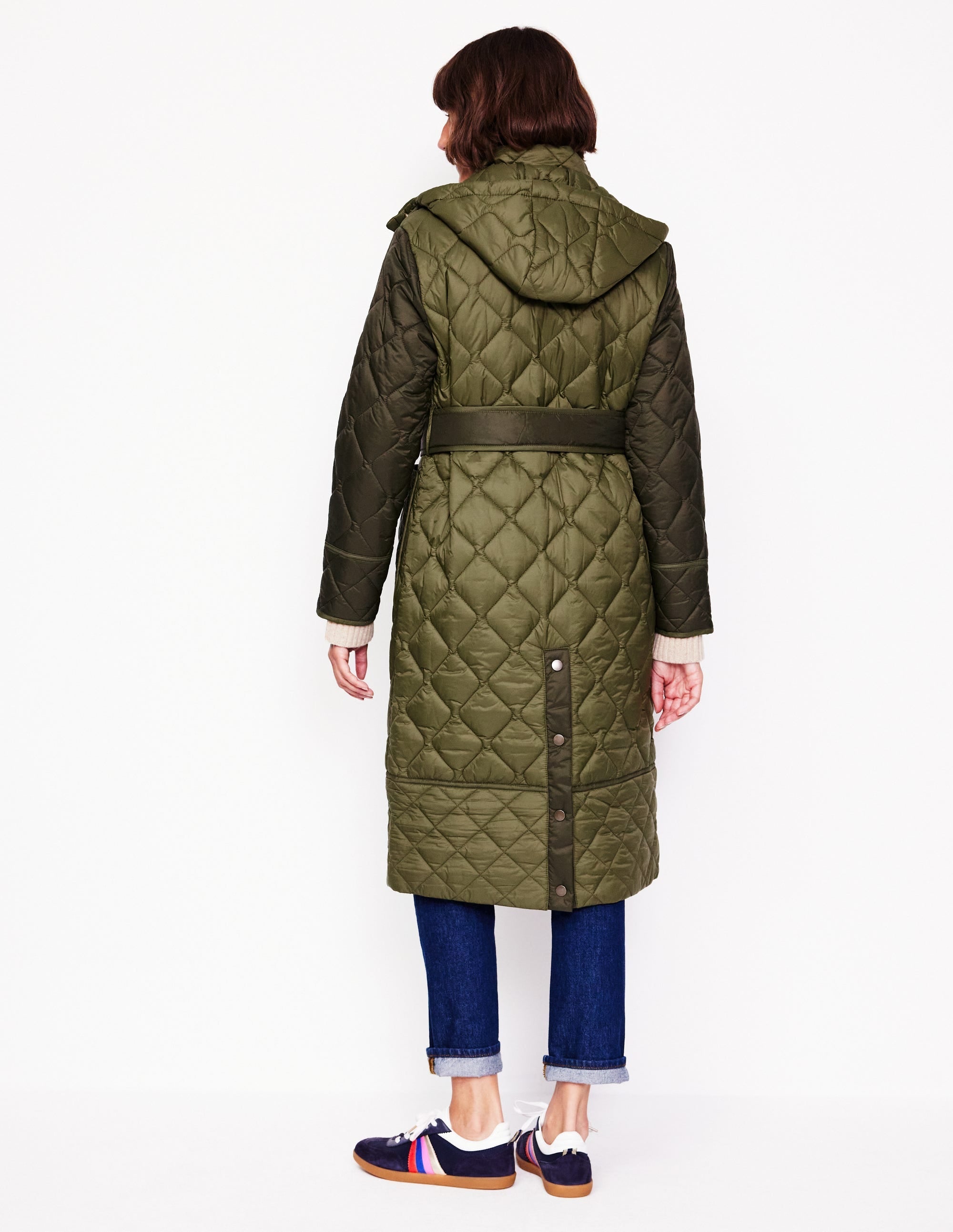 Quilted Belted Coat-Khaki - Image 3