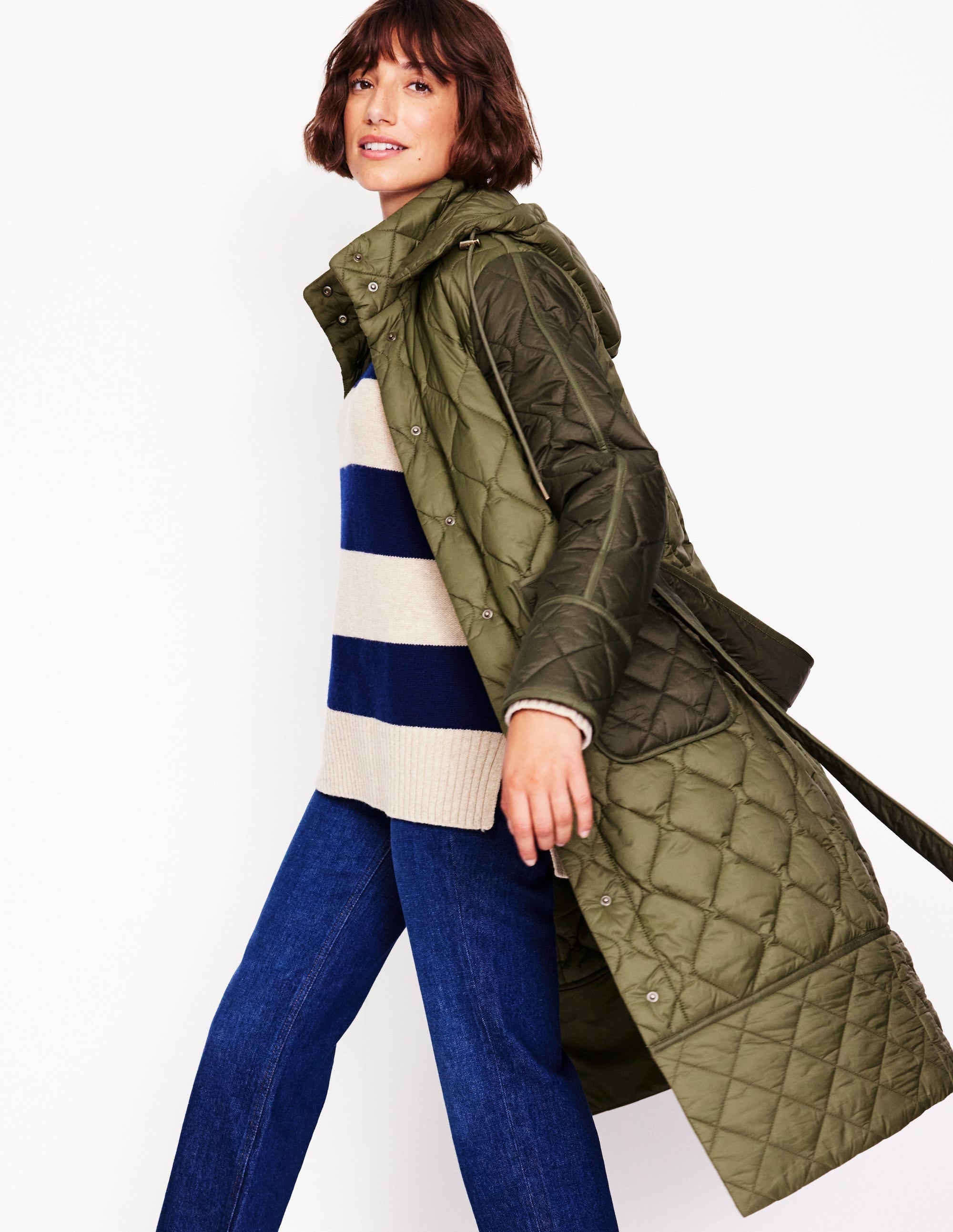 Quilted Belted Coat-Khaki - Image 4
