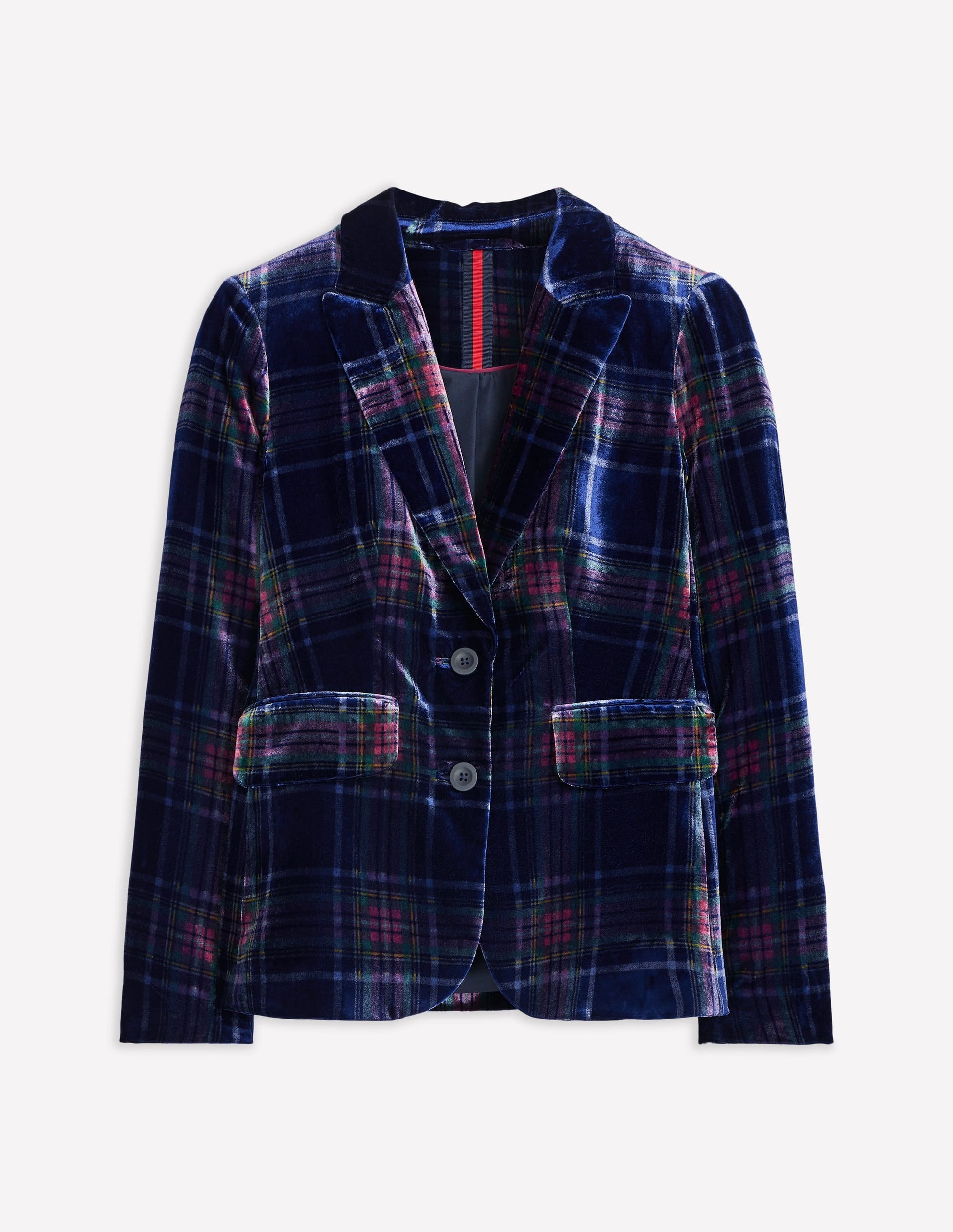 Fluid Velvet Blazer-Navy and Red Check-6