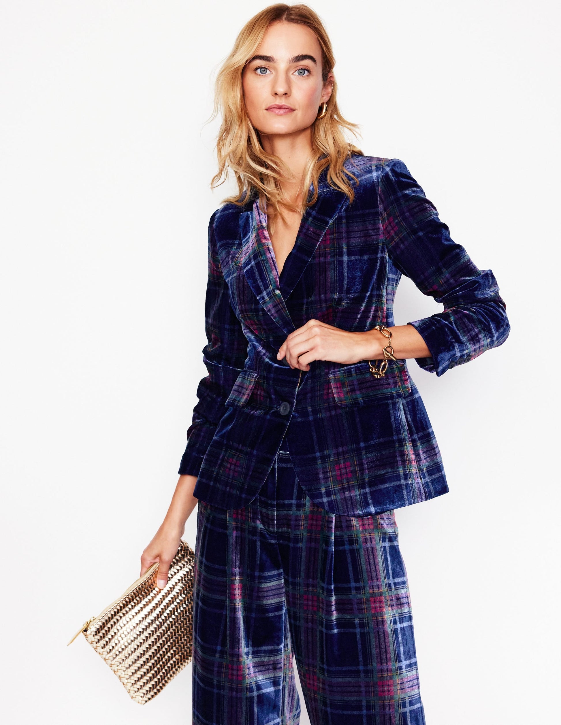 Fluid Velvet Blazer-Navy and Red Check-1