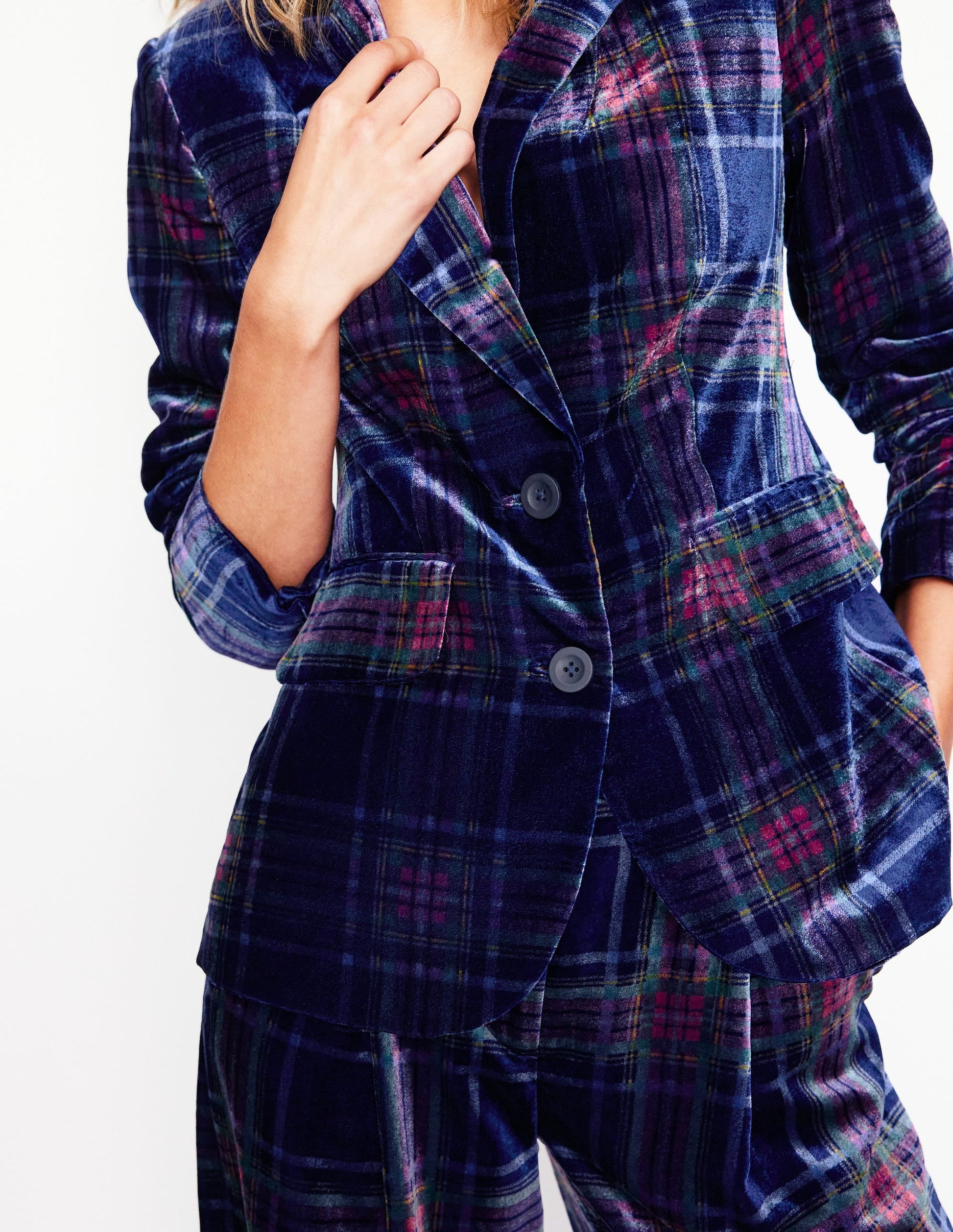 Fluid Velvet Blazer-Navy and Red Check-2