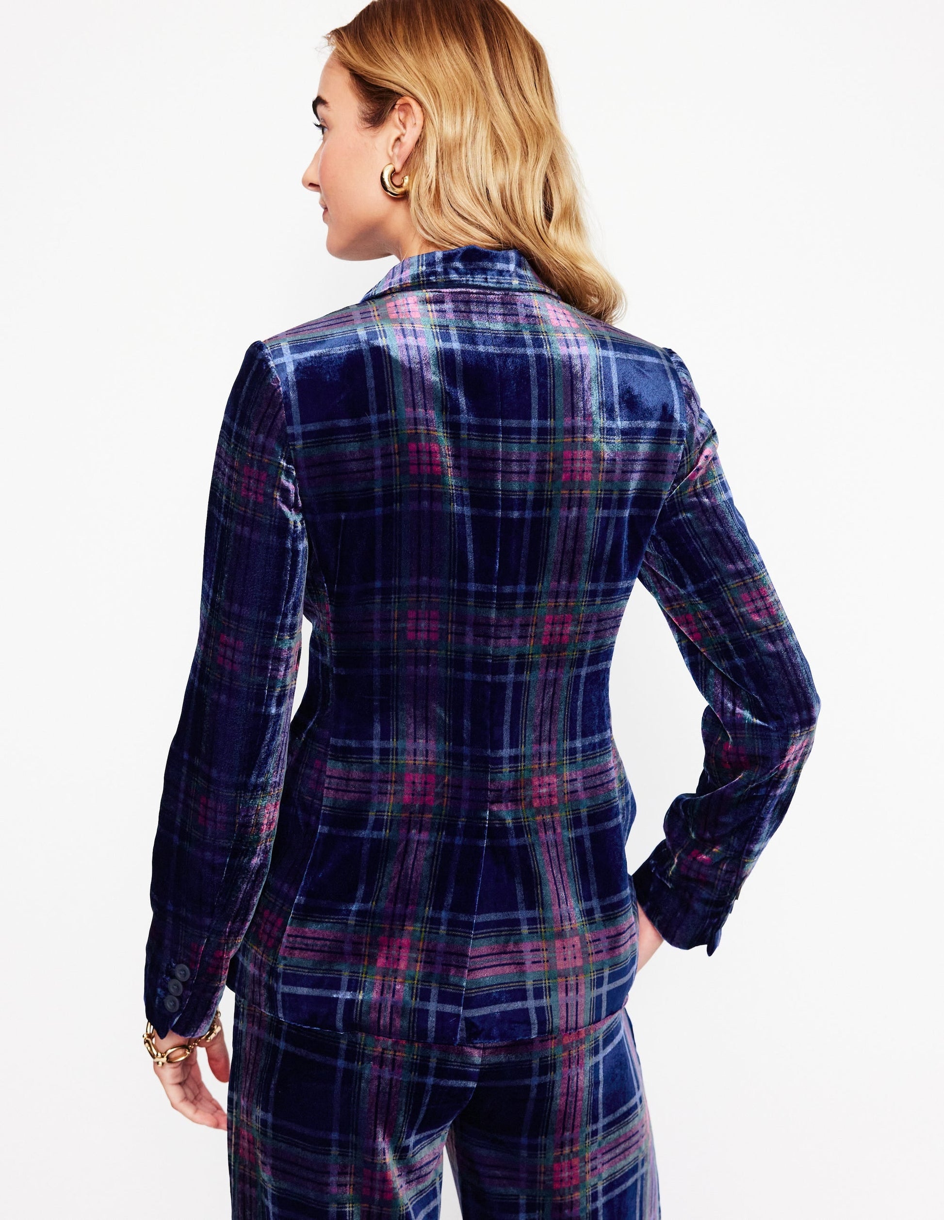 Fluid Velvet Blazer-Navy and Red Check-3