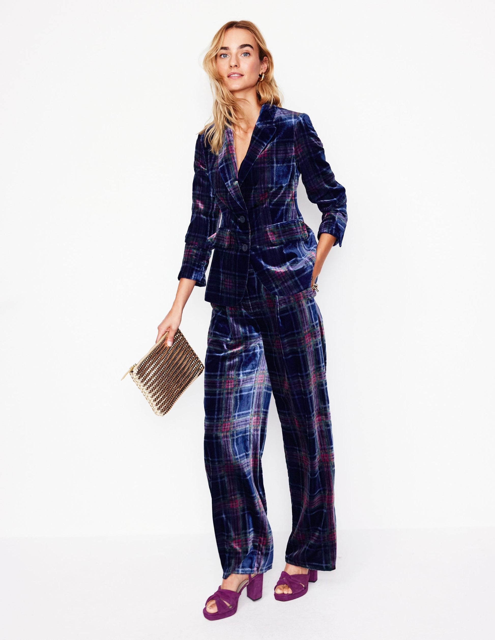 Fluid Velvet Blazer-Navy and Red Check-4