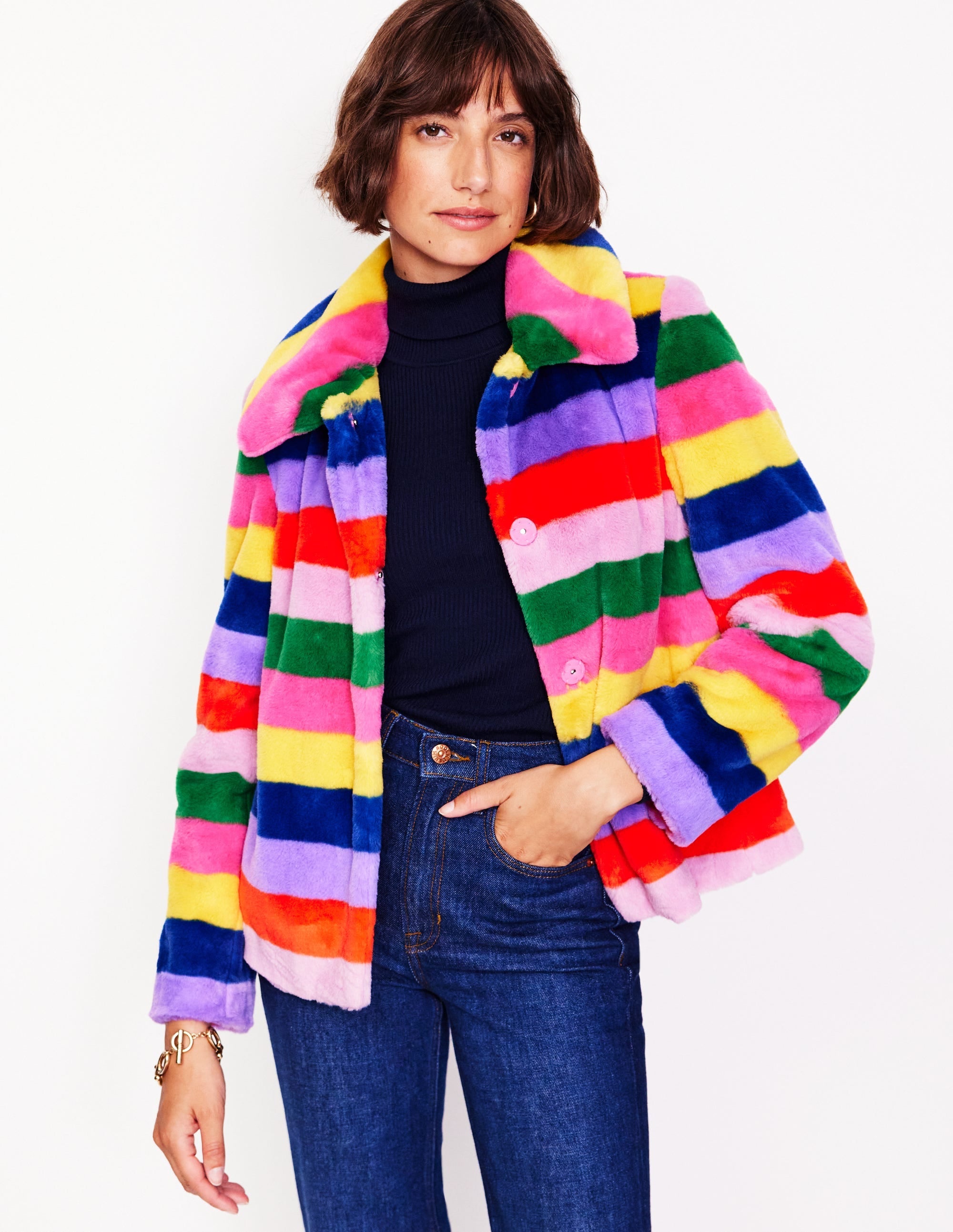 Stripe Faux-Fur Coat-Rainbow Stripe - Image 2