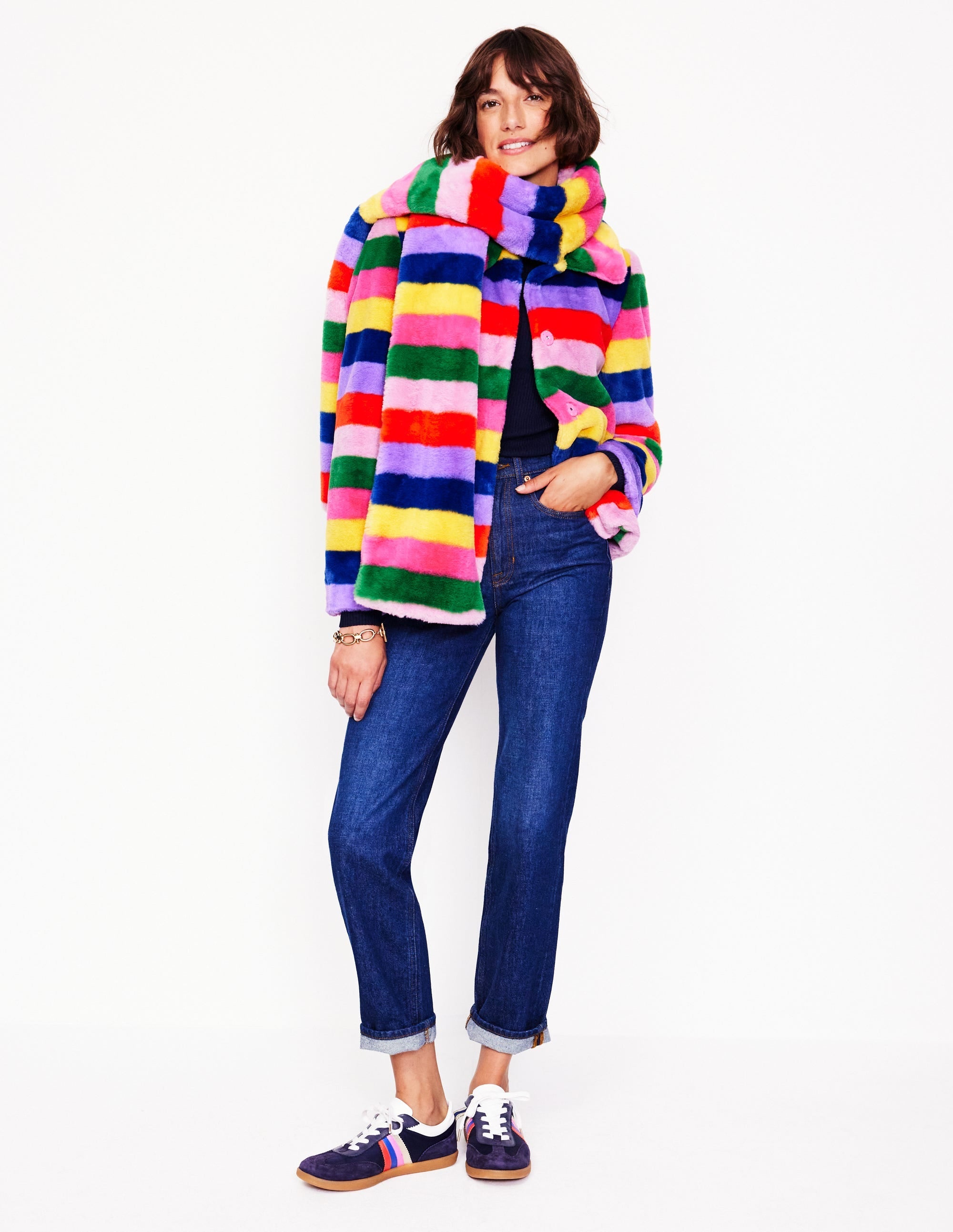 Stripe Faux-Fur Coat-Rainbow Stripe - Image 4