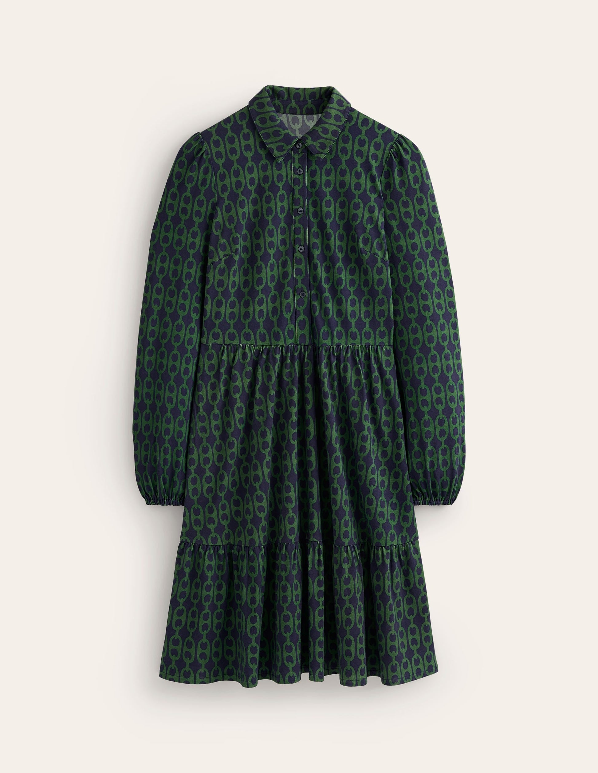 Jemima Tiered Jersey Dress-Pine, Geo Chain-5