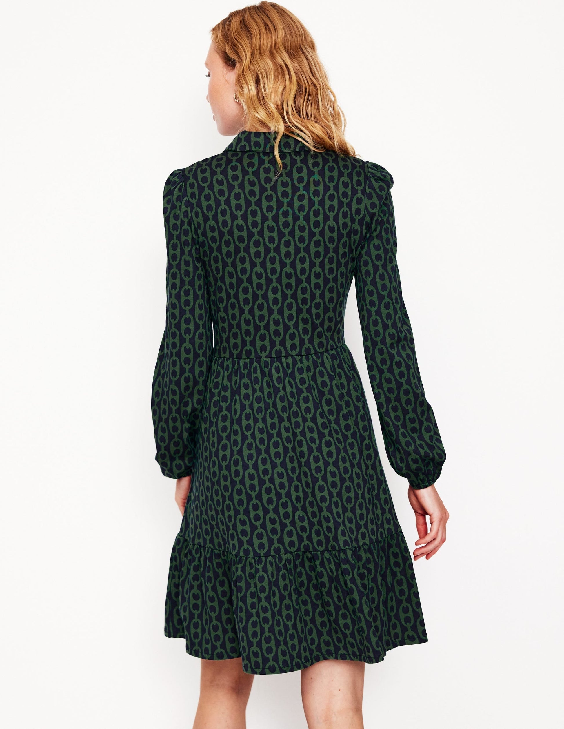 Jemima Tiered Jersey Dress-Pine, Geo Chain-3