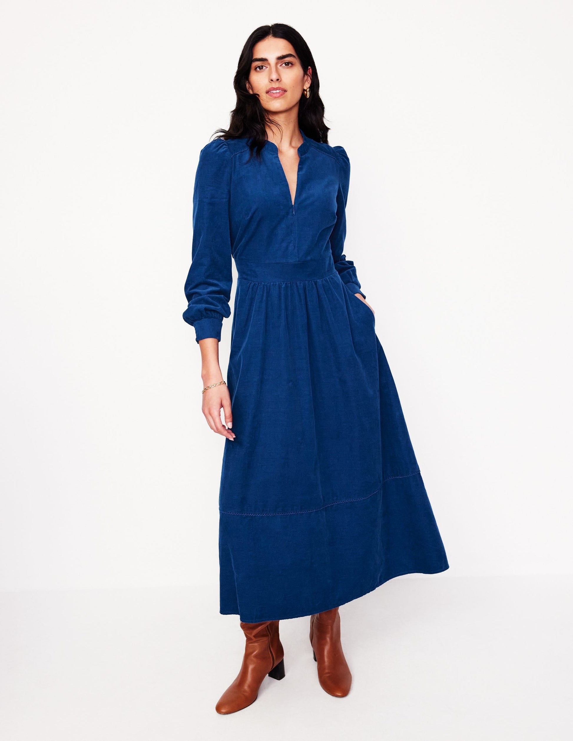 Zoe Zip Up Cord Midi Dress-Atlantic-1