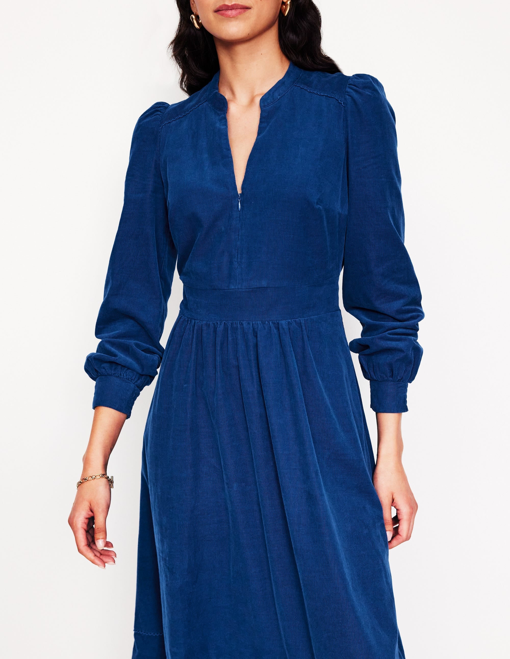 Zoe Zip Up Cord Midi Dress-Atlantic - Image 2